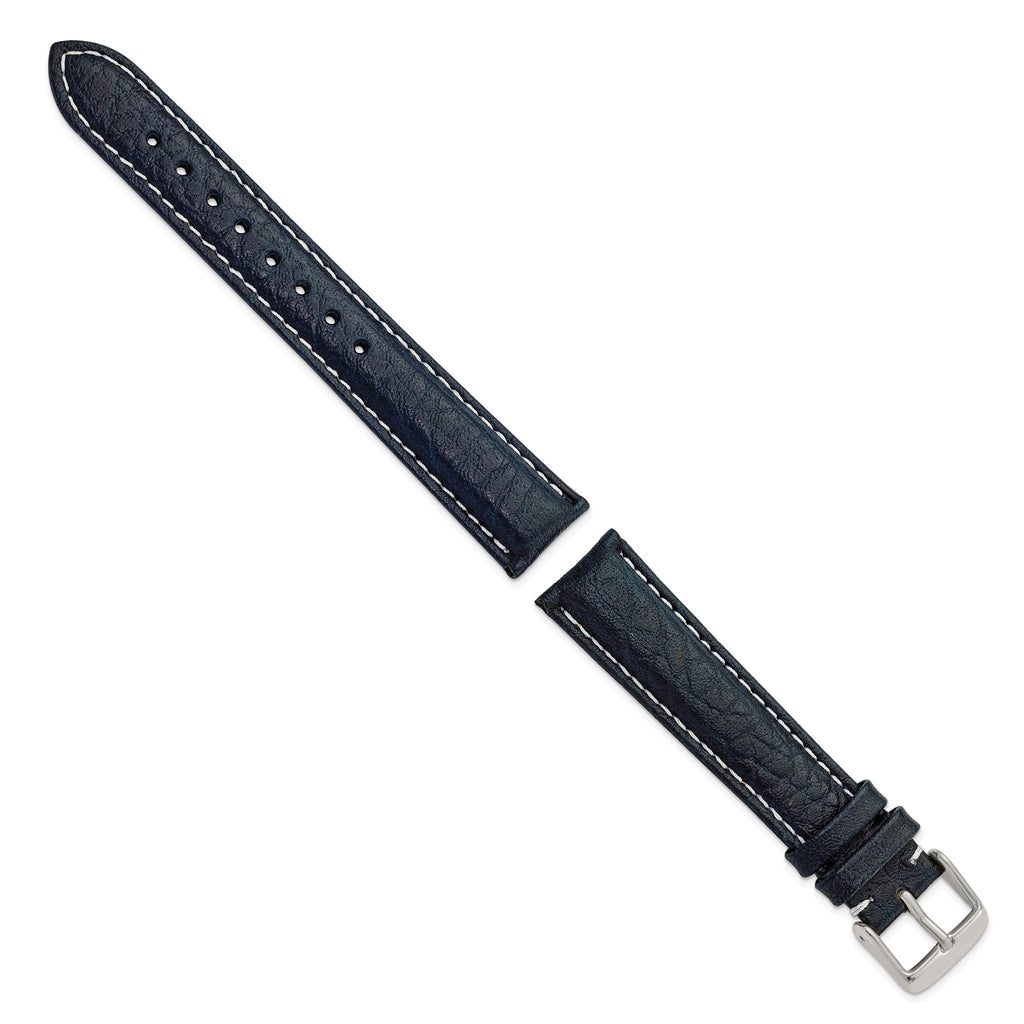 Navy White Stitching Watch Band in Leather, Matte - Sophia Jewelers