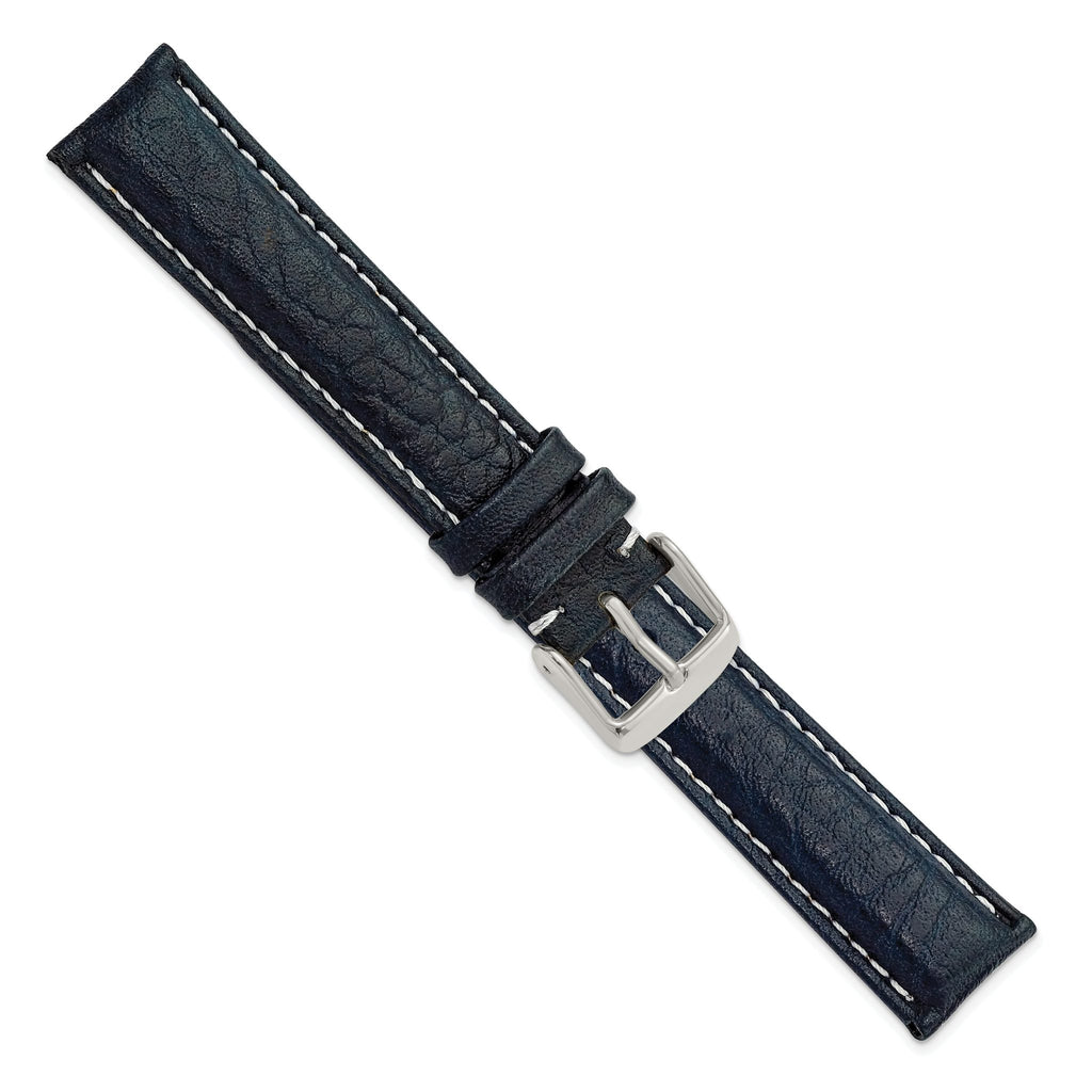 Navy White Stitching Watch Band in Leather, Matte - Sophia Jewelers