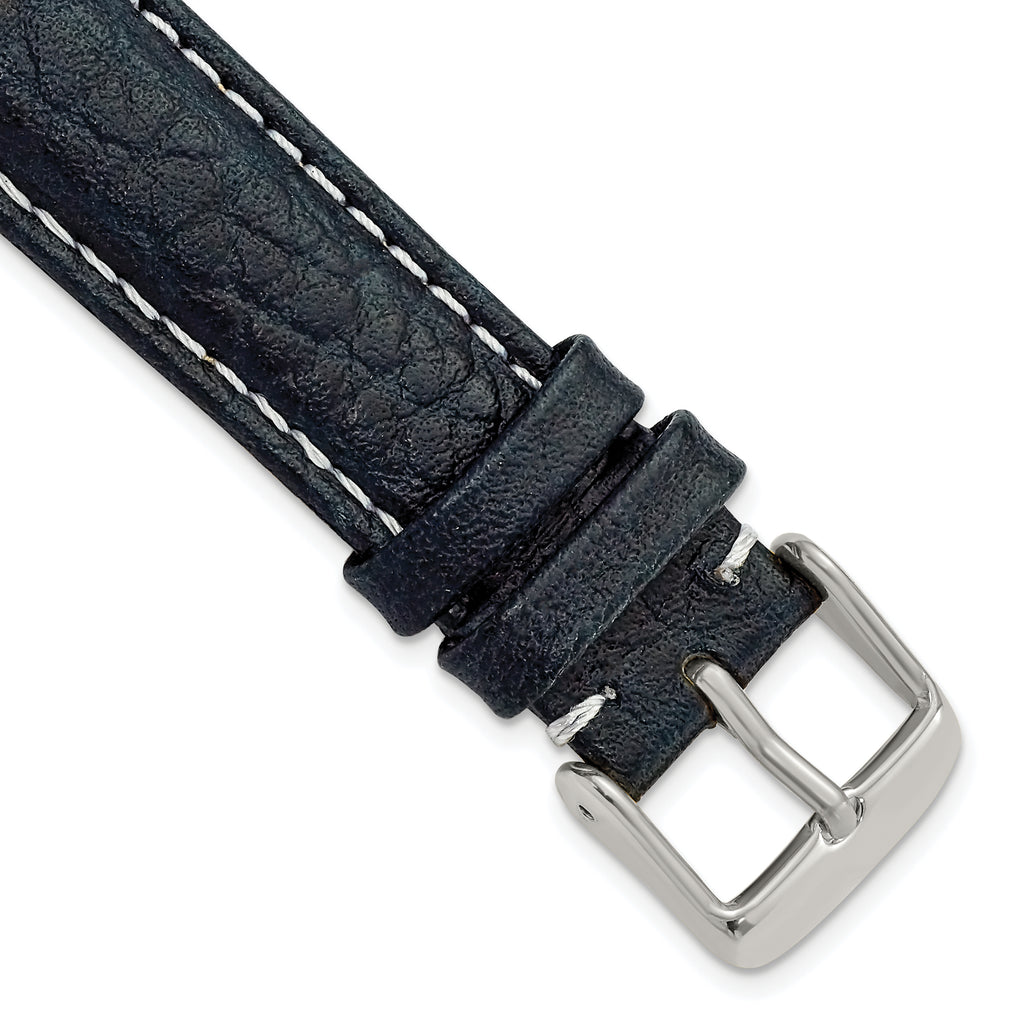 Navy Leather Sport Watch Band with White Stitching, 20mm