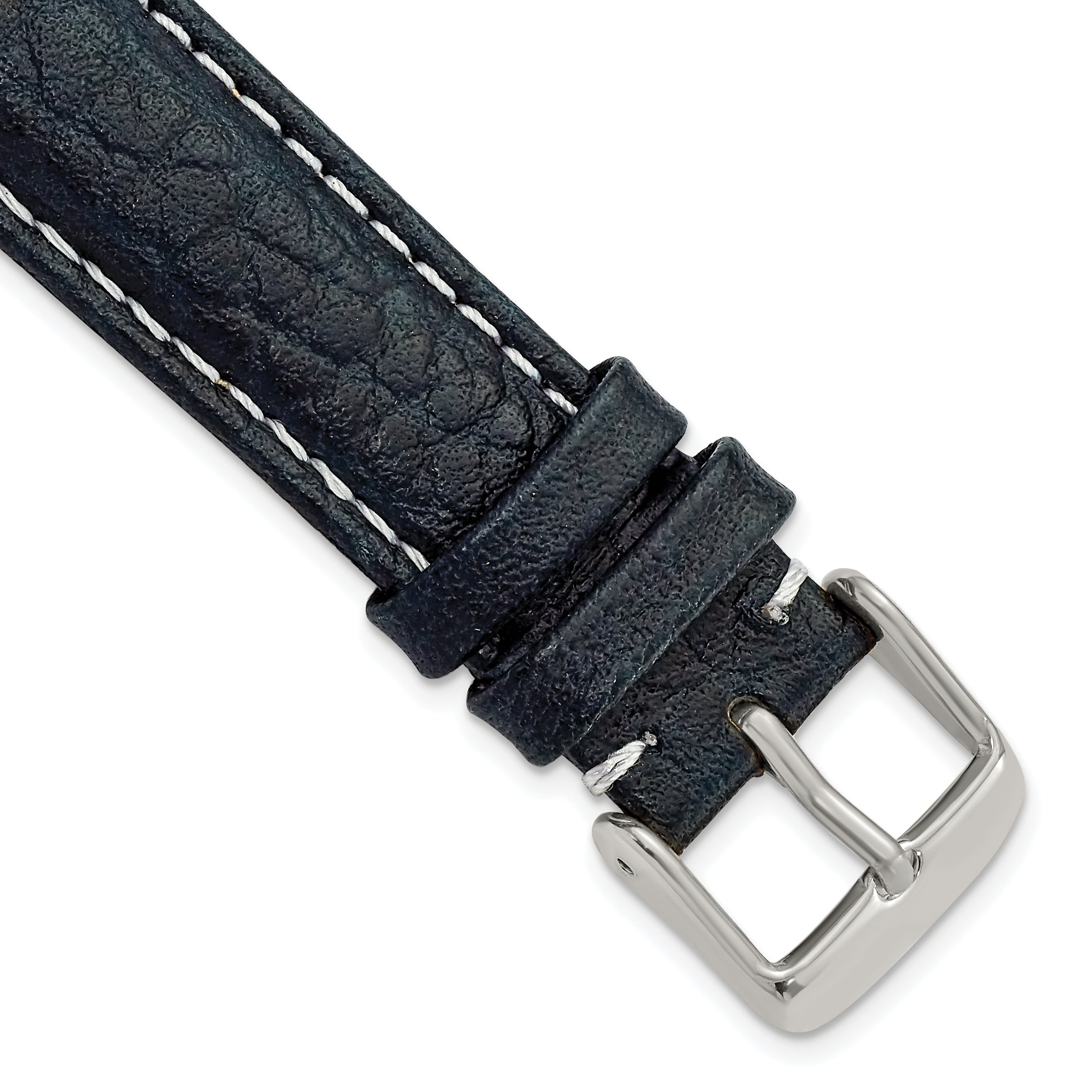 Navy Leather Sport Watch Band with White Stitching, 20mm