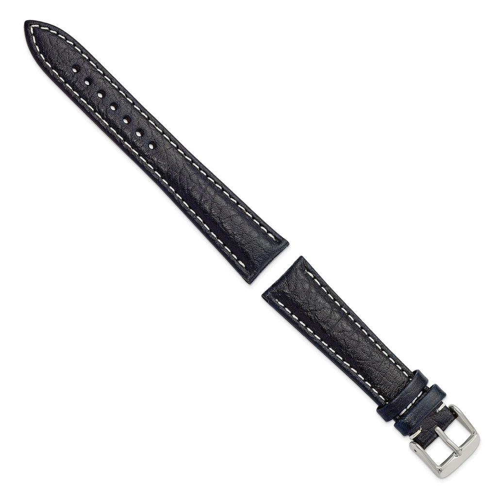 Navy White Stitching Watch Band in Leather, Matte - Sophia Jewelers