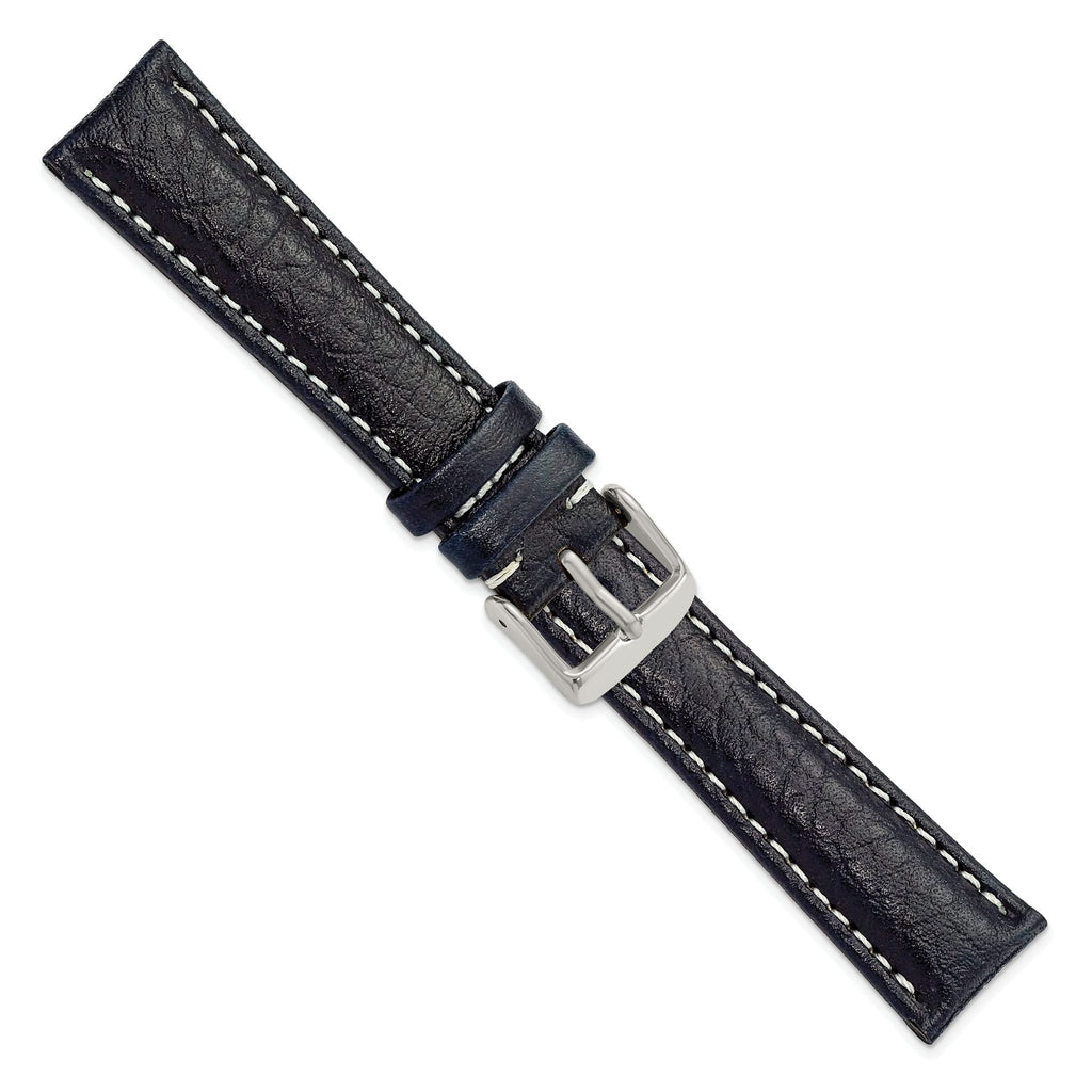 Navy White Stitching Watch Band in Leather, Matte - Sophia Jewelers