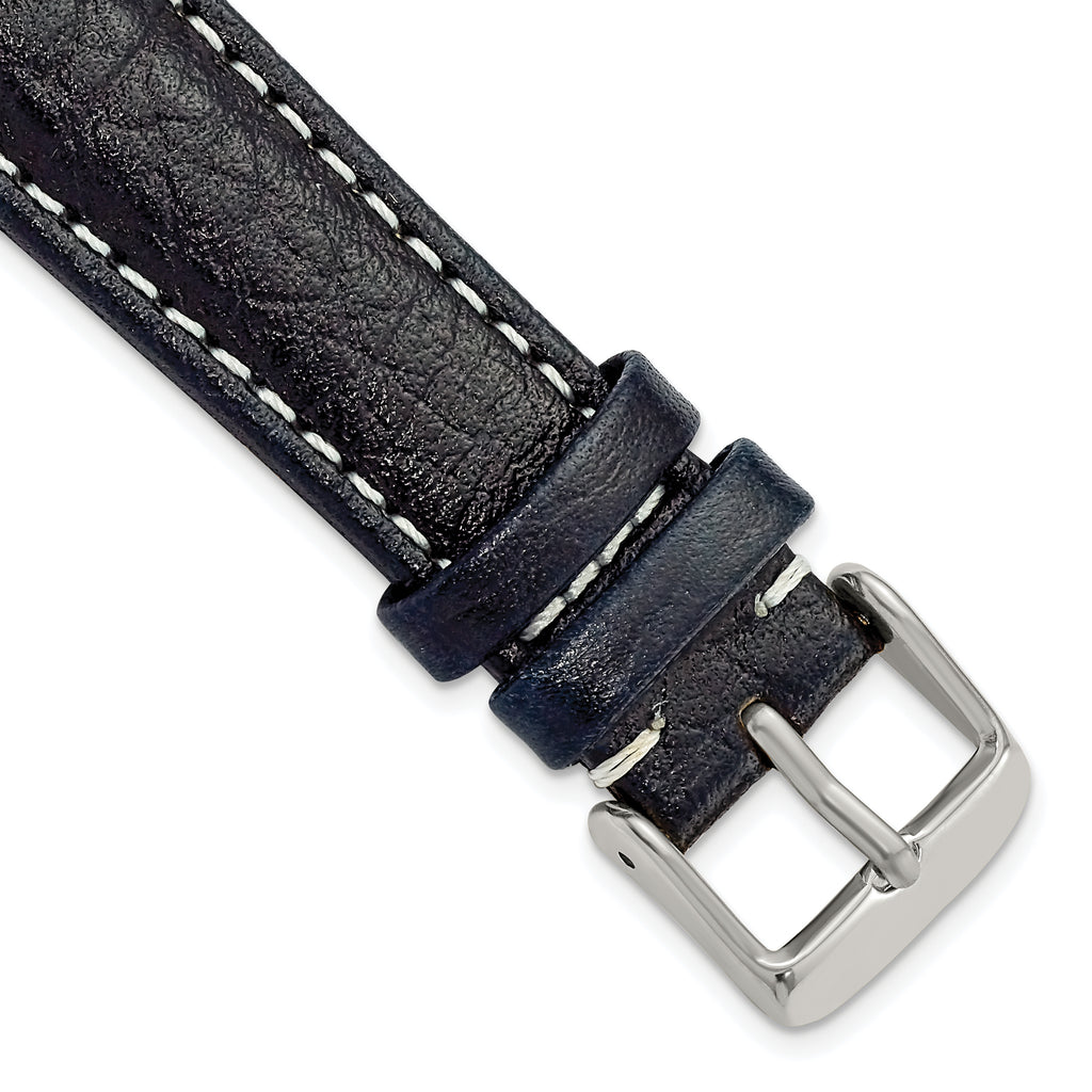 Navy Leather Sport Watch Band with White Stitching, 20mm