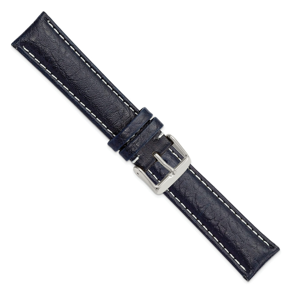 Navy White Stitching Watch Band in Leather, Matte - Sophia Jewelers