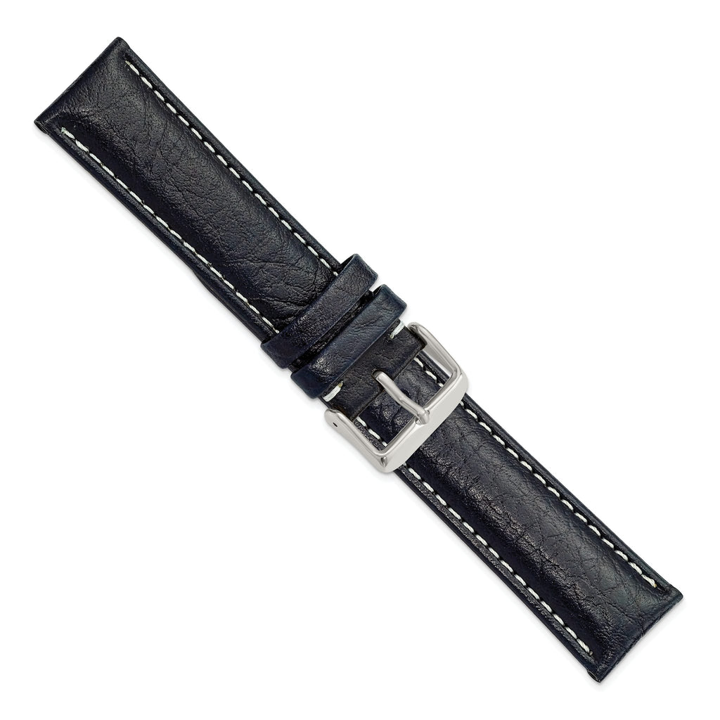 Navy White Stitching Watch Band in Leather, Matte - Sophia Jewelers
