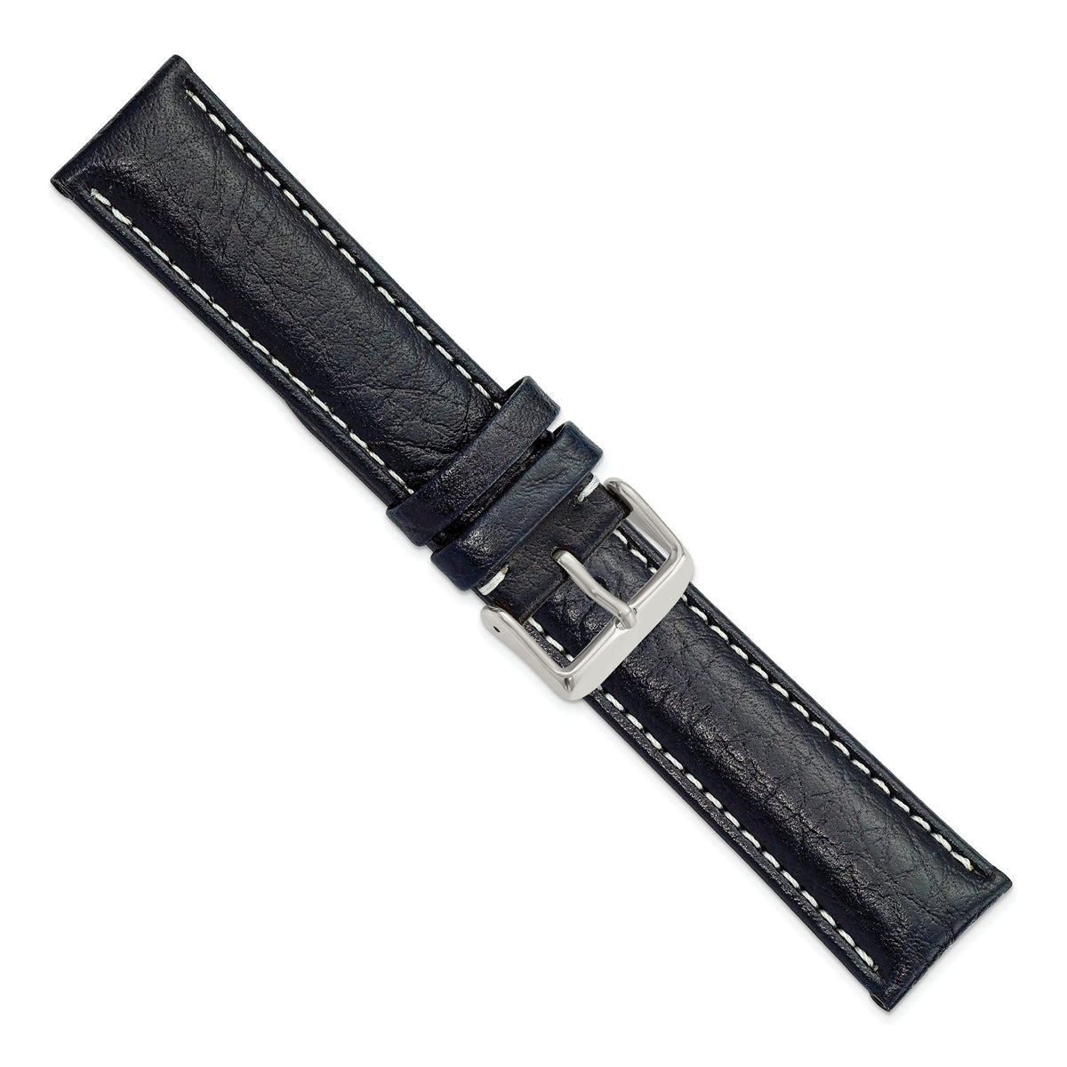 Navy White Stitching Watch Band in Leather, Matte - Sophia Jewelers