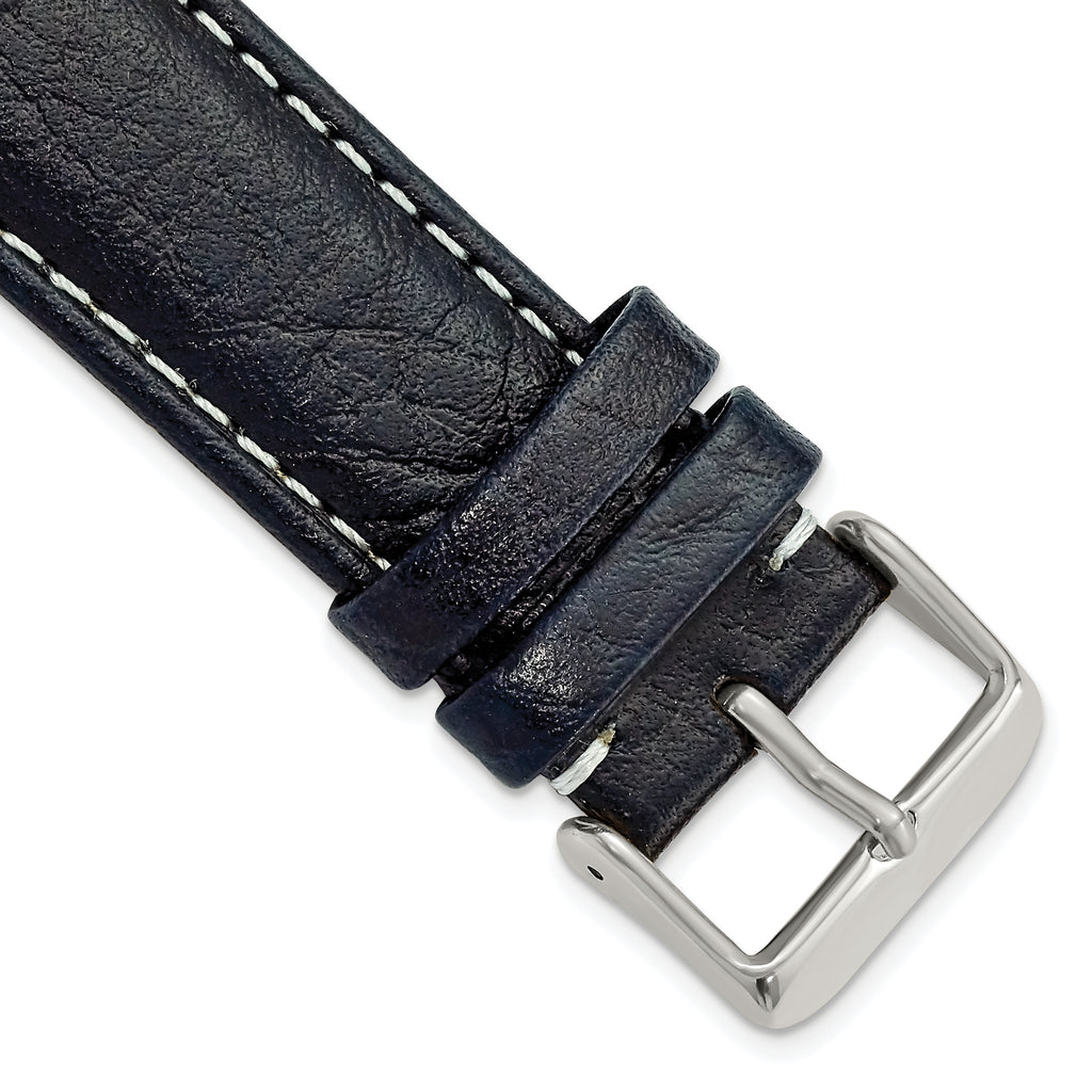 Navy Leather Sport Watch Band with White Stitching, 20mm
