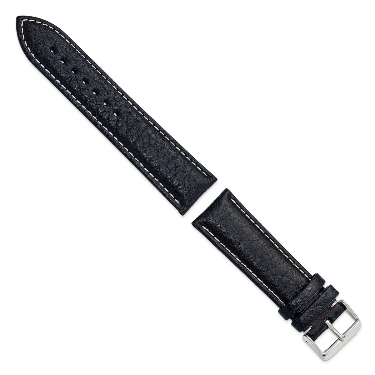 Navy White Stitching Watch Band in Leather, Matte - Sophia Jewelers