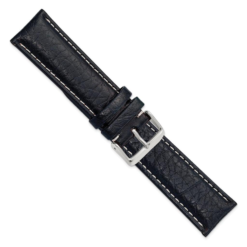 Navy White Stitching Watch Band in Leather, Matte - Sophia Jewelers