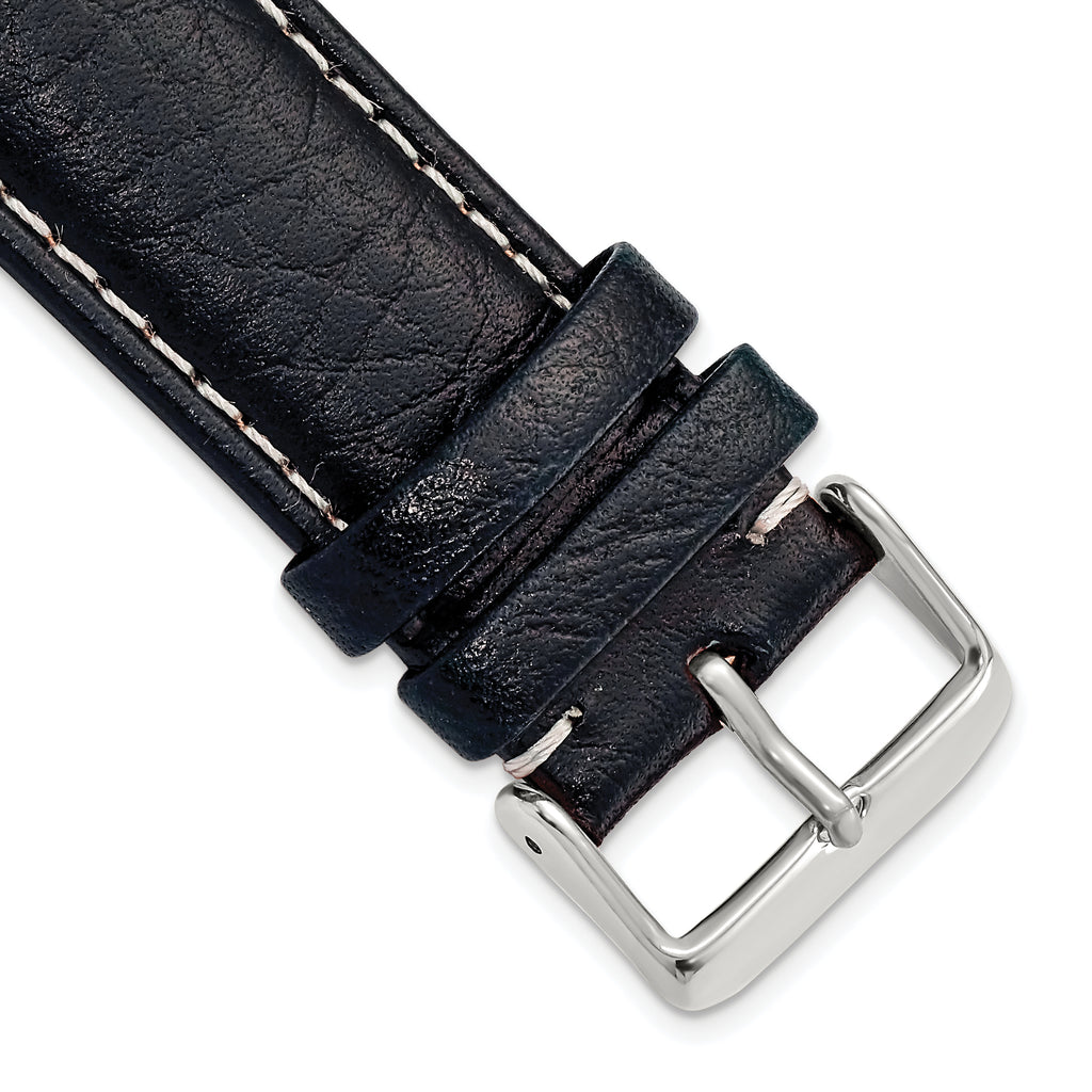 Navy Leather Sport Watch Band with White Stitching, 20mm
