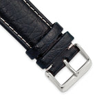 Navy Leather Sport Watch Band with White Stitching, 20mm