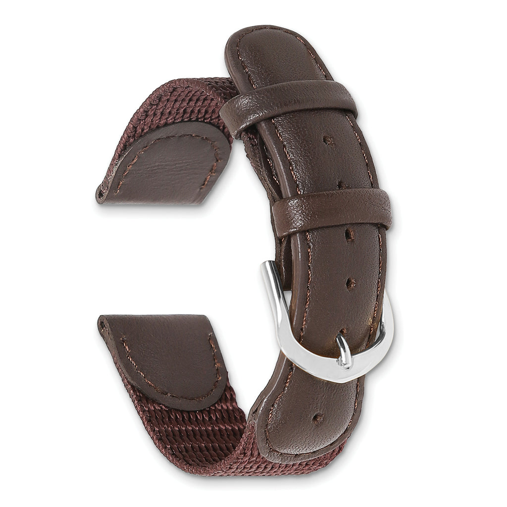16mm Brown Army Style Nylon and Leather with Stainless Steel Buckle and Quick Release Spring Bars 7.75 inch Watch Band