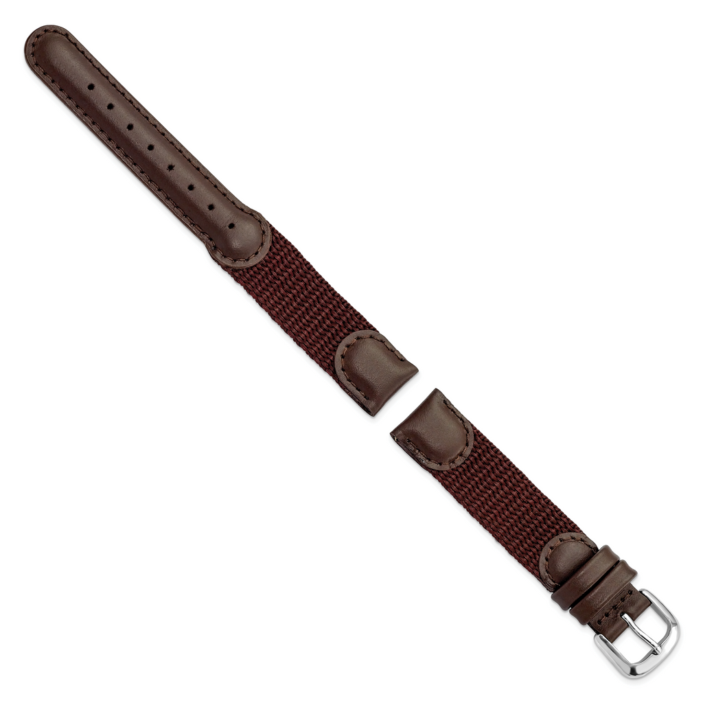 16mm Brown Army Style Nylon and Leather with Stainless Steel Buckle and Quick Release Spring Bars 7.75 inch Watch Band