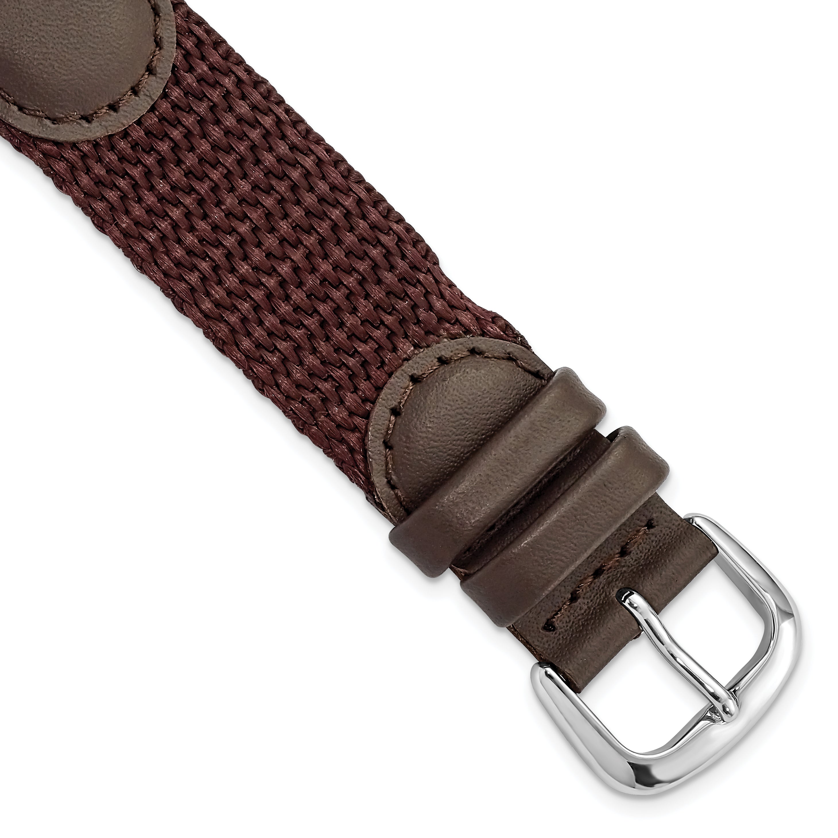 16mm Brown Army Style Nylon and Leather with Stainless Steel Buckle and Quick Release Spring Bars 7.75 inch Watch Band