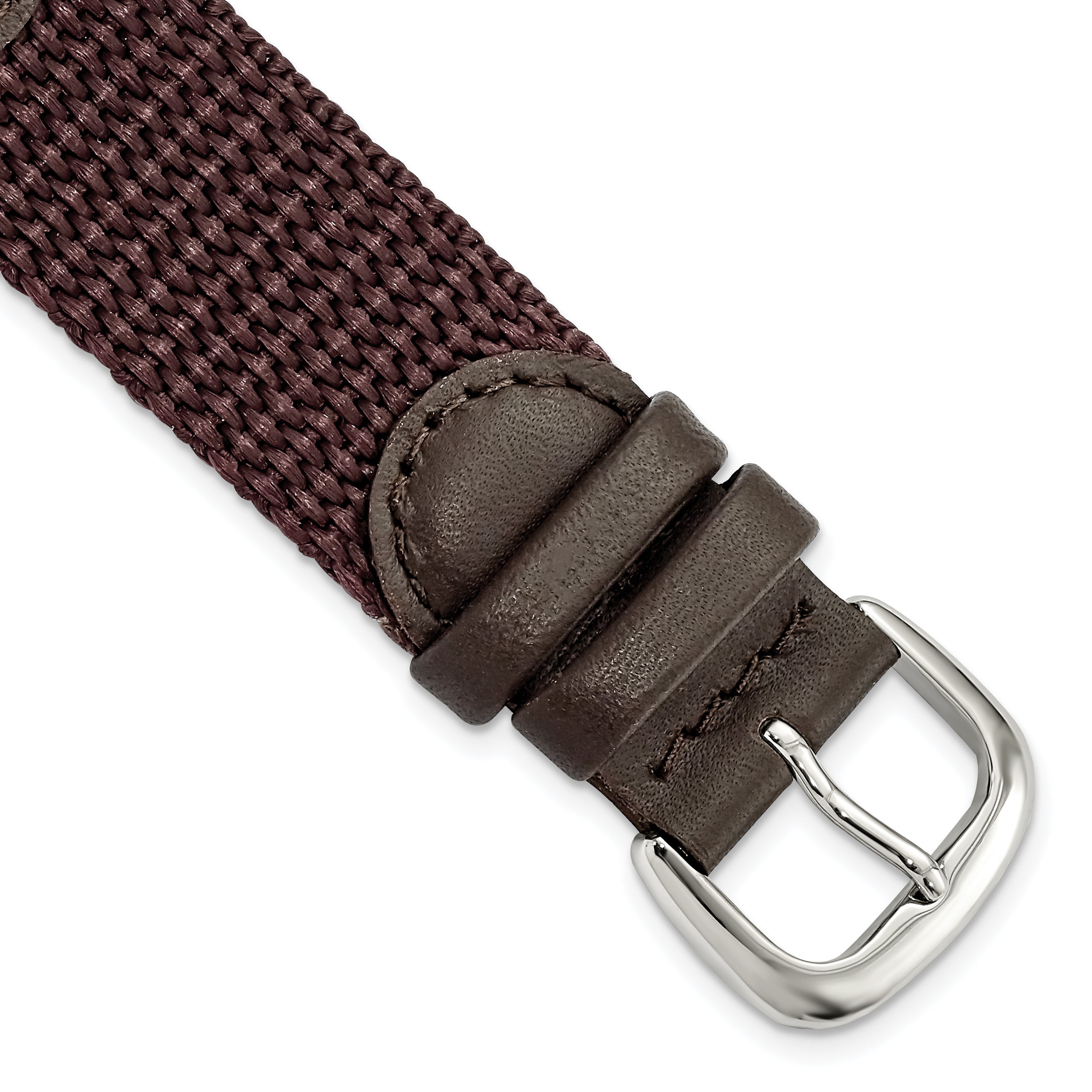 16mm Brown Army Style Nylon and Leather with Stainless Steel Buckle and Quick Release Spring Bars 7.75 inch Watch Band