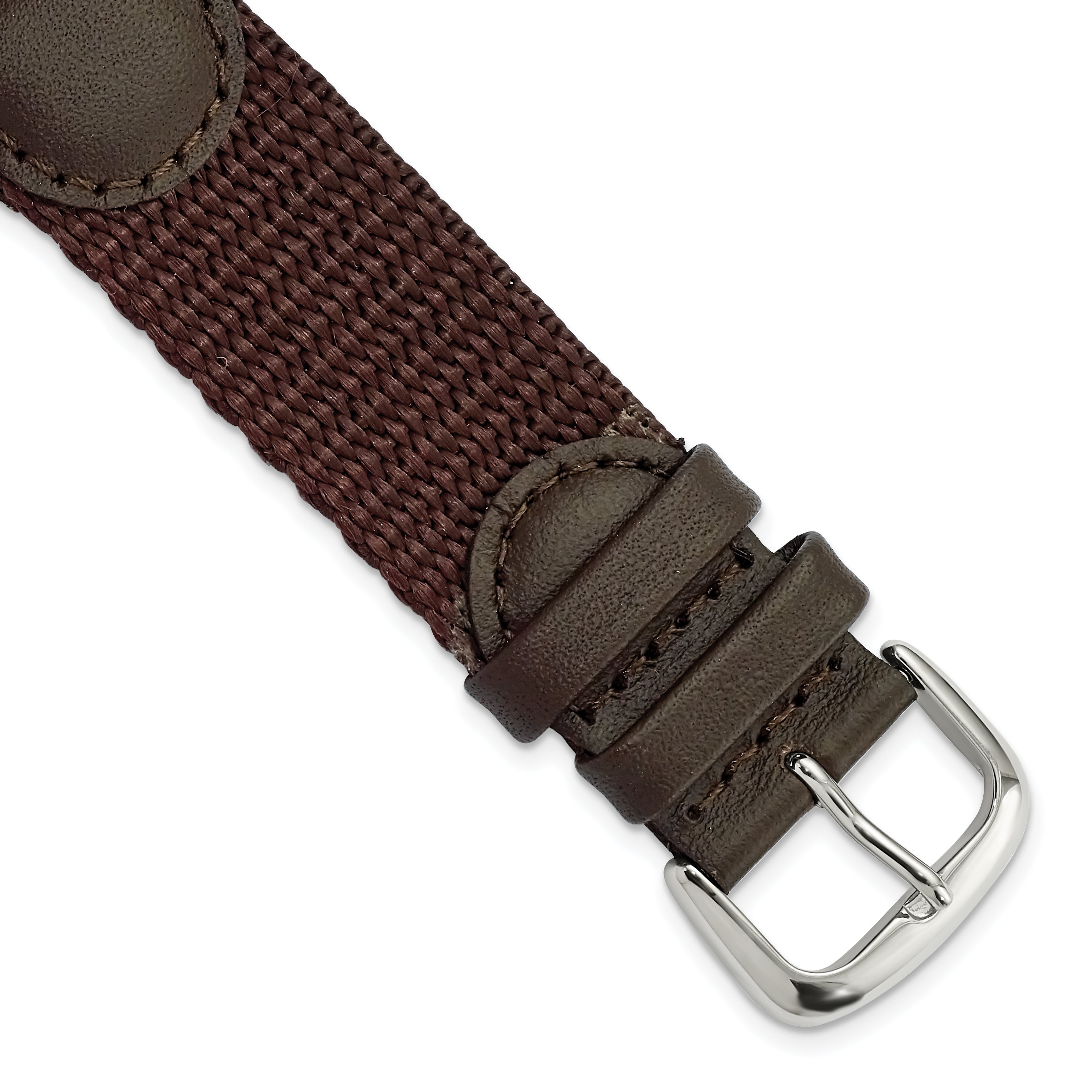 16mm Brown Army Style Nylon and Leather with Stainless Steel Buckle and Quick Release Spring Bars 7.75 inch Watch Band