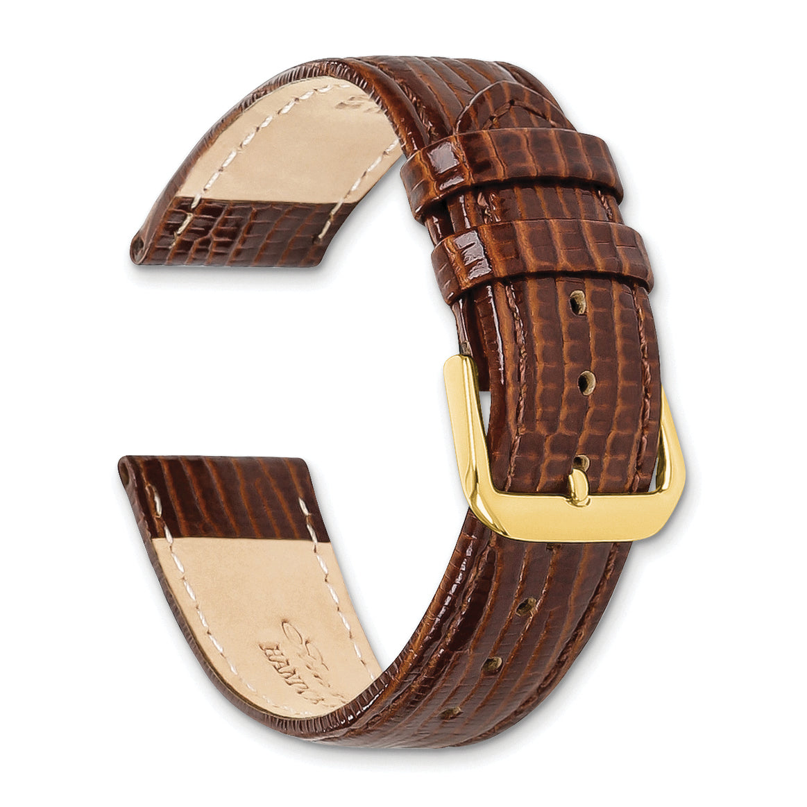12mm Havana Brown Snake Grain Leather with Gold-tone Buckle 6.75 inch Watch Band