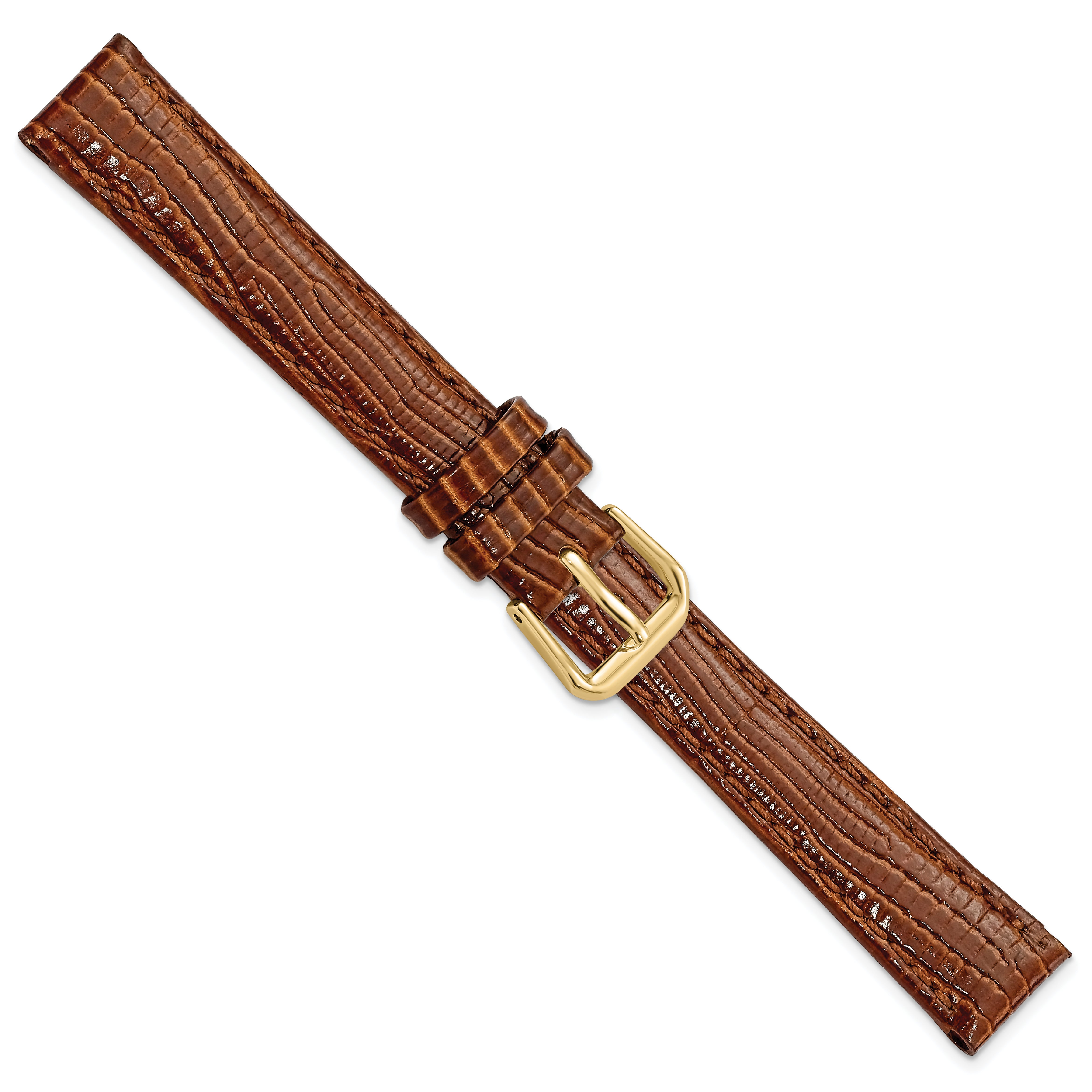 14mm Havana Brown Snake Grain Leather with Gold-tone Buckle 6.75 inch Watch Band