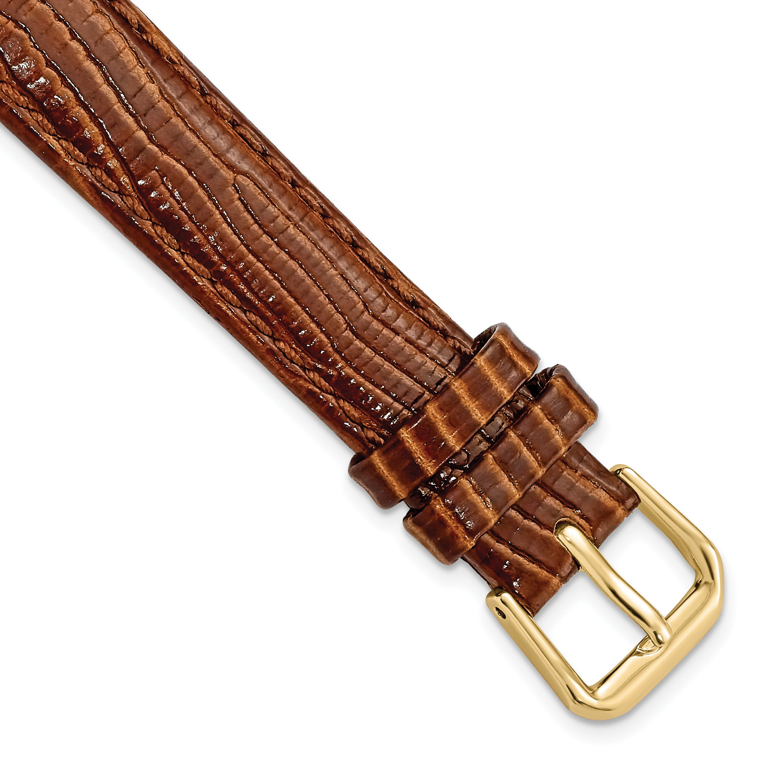 14mm Havana Brown Snake Grain Leather with Gold-tone Buckle 6.75 inch Watch Band