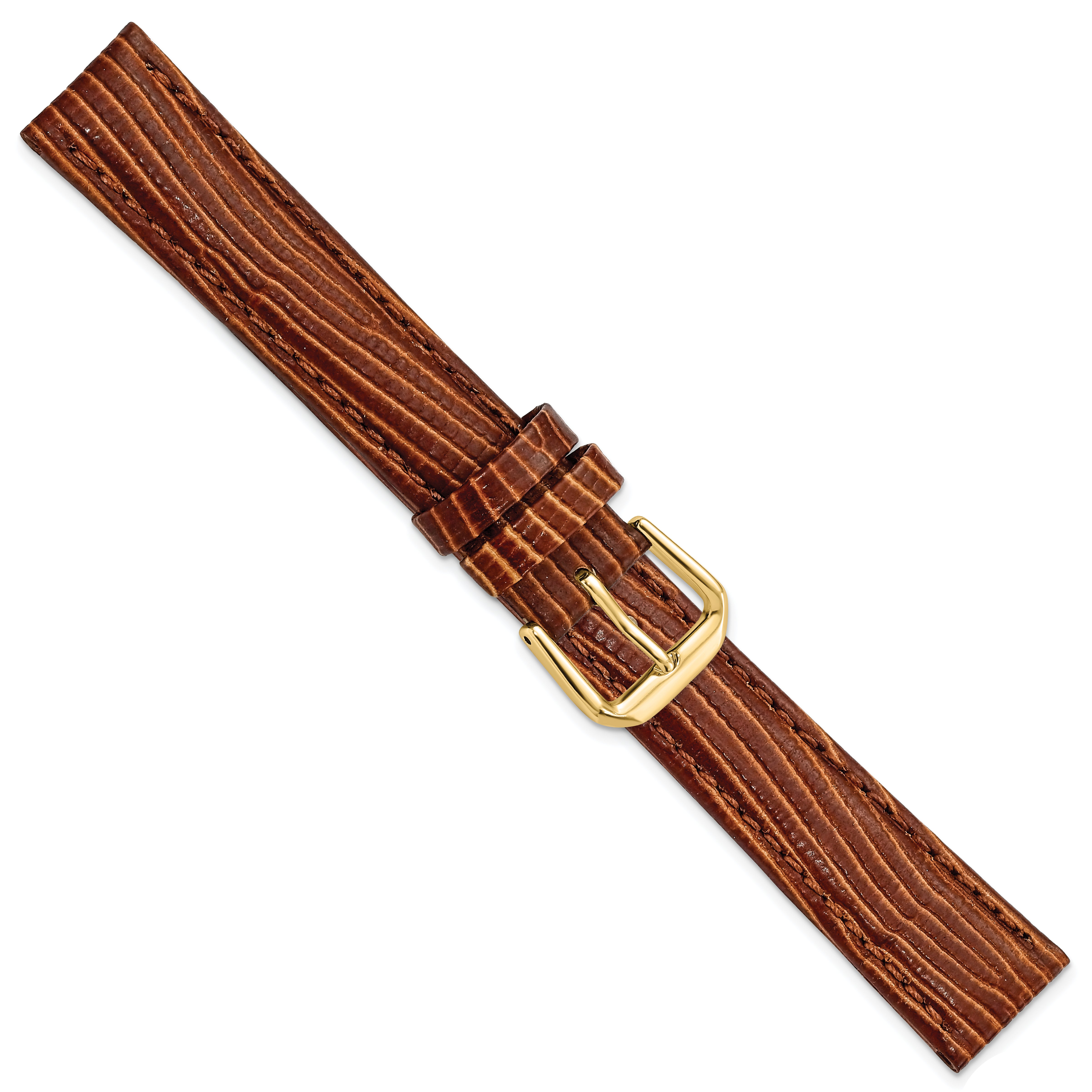 16mm Havana Brown Snake Grain Leather with Gold-tone Buckle 7.5 inch Watch Band