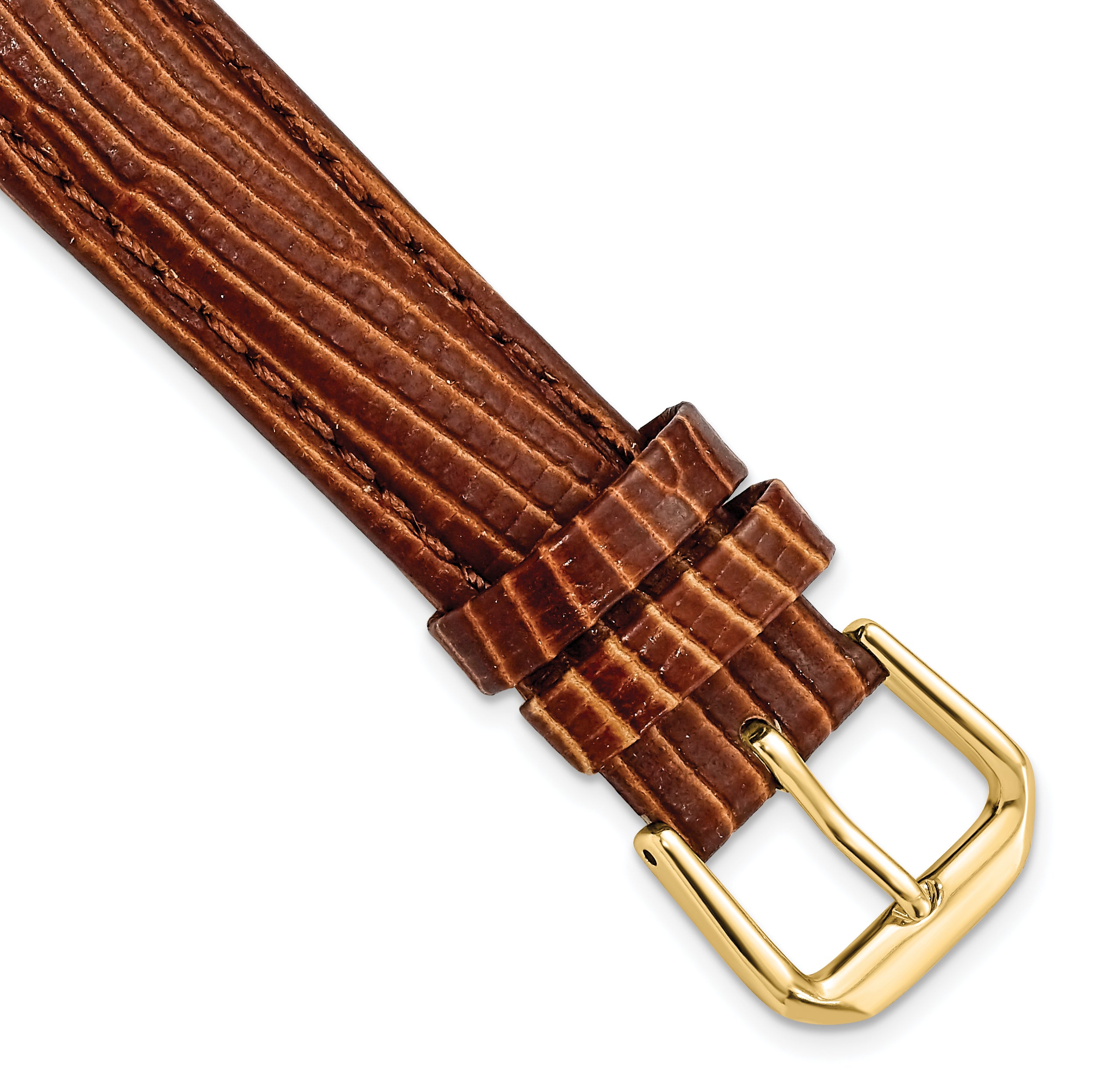 16mm Havana Brown Snake Grain Leather with Gold-tone Buckle 7.5 inch Watch Band