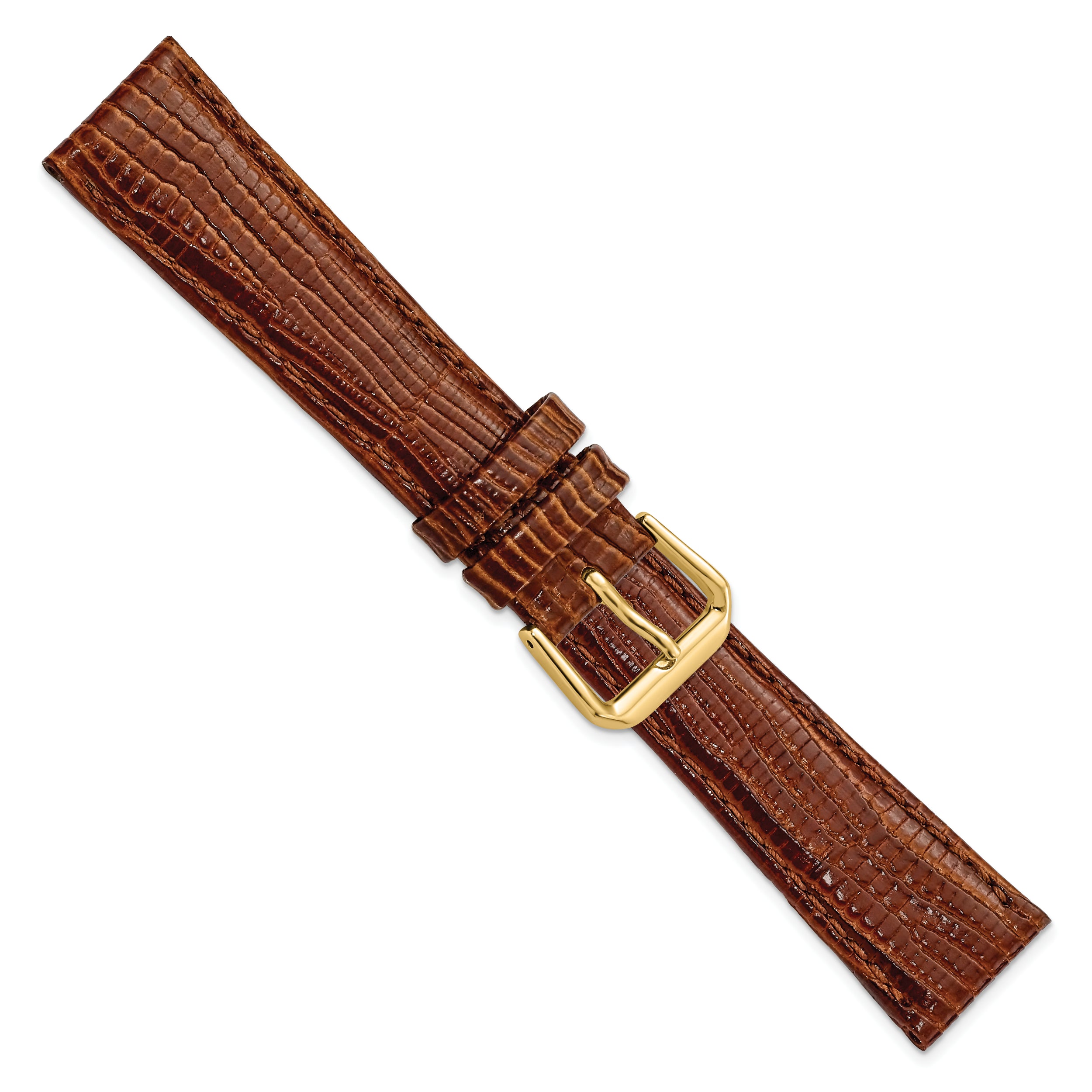 19mm Havana Brown Snake Grain Leather with Gold-tone Buckle 7.5 inch Watch Band