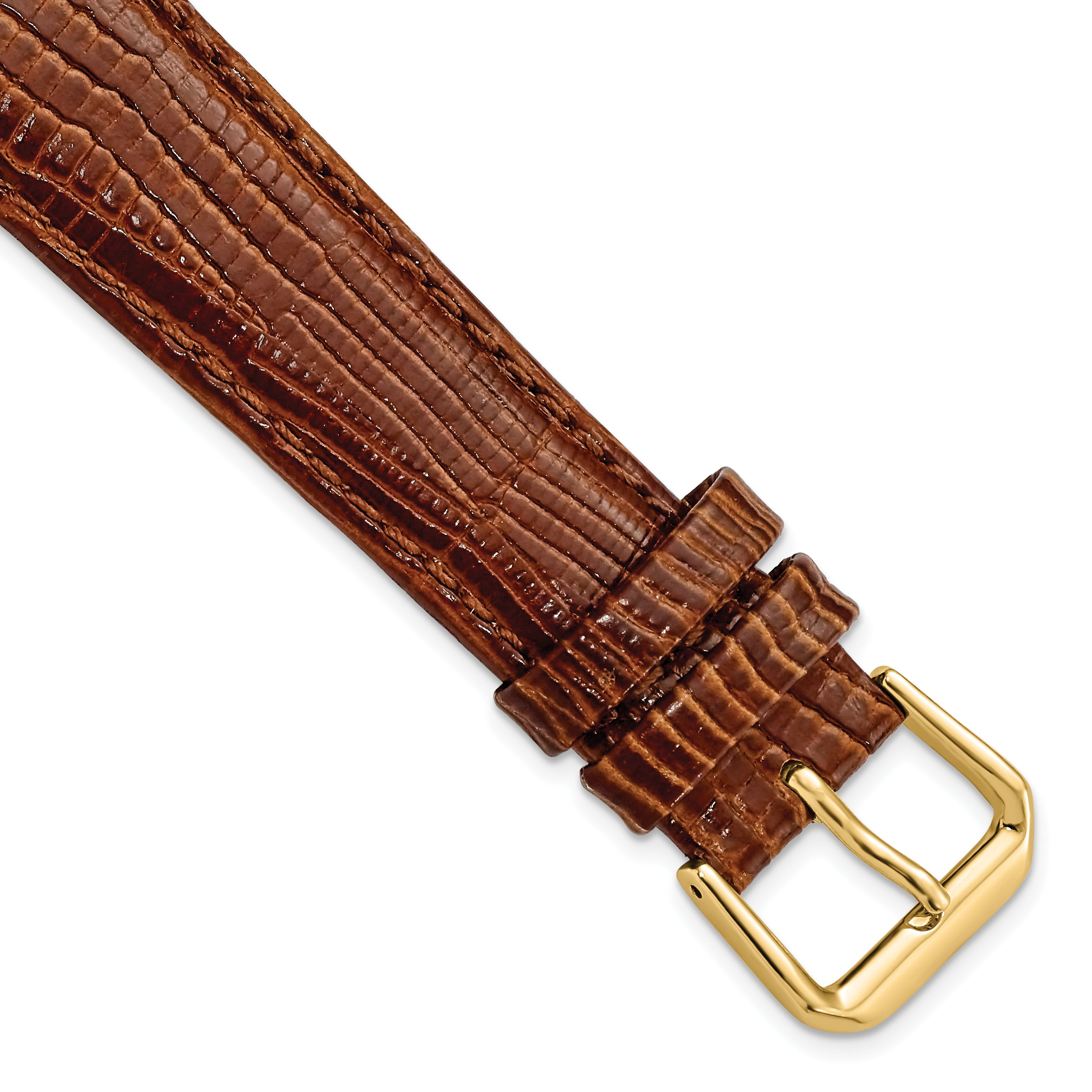 19mm Havana Brown Snake Grain Leather with Gold-tone Buckle 7.5 inch Watch Band