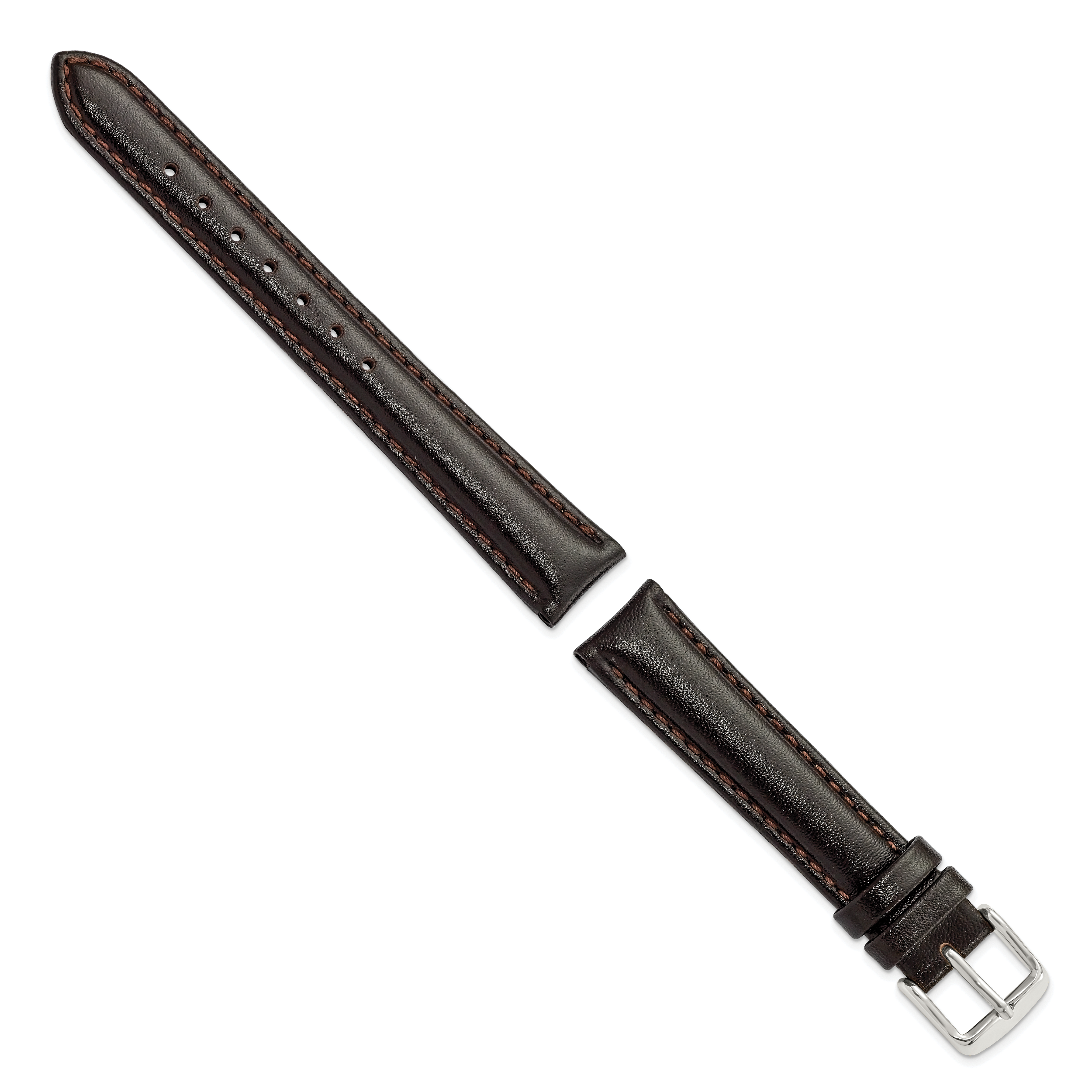 Brown Genuine Leather Watch Band with Silver-Tone Buckle 16mm Secondary image