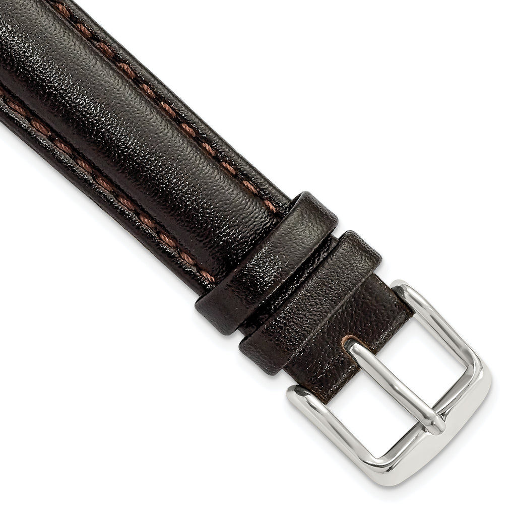 16mm Dark Brown Smooth Leather Chronograph with Silver-tone Buckle 7.5 inch Watch Band