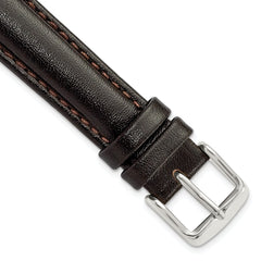 16mm Dark Brown Smooth Leather Chronograph with Silver-tone Buckle 7.5 inch Watch Band