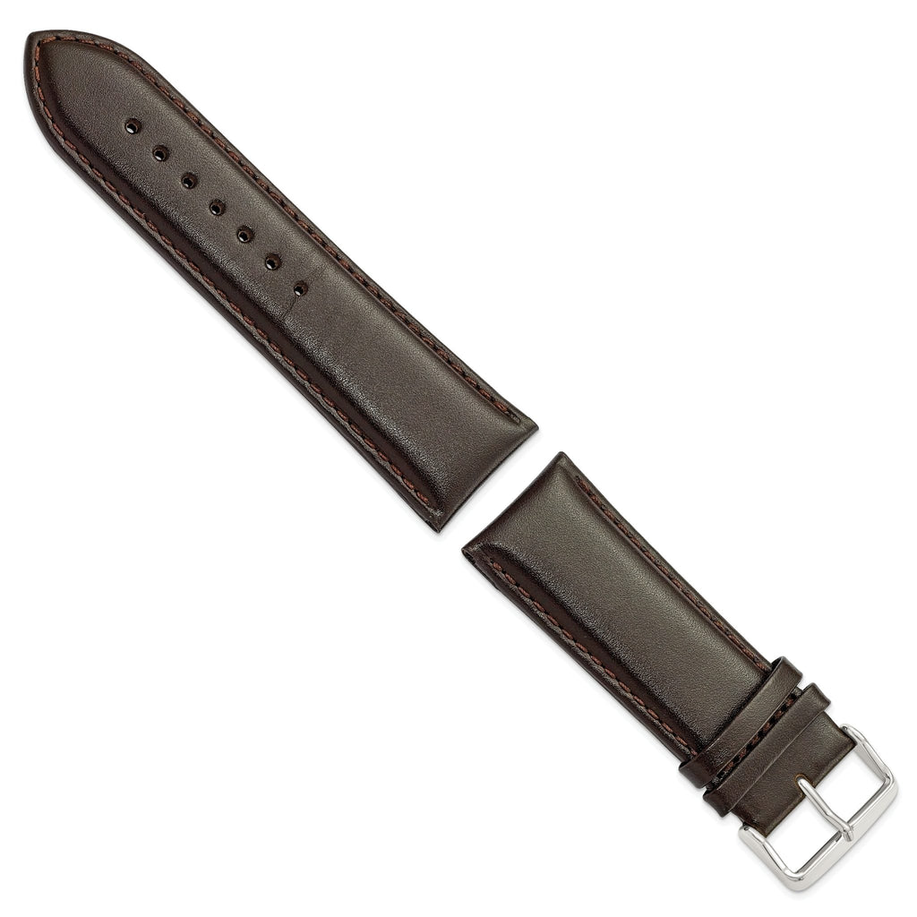 Dark Brown Smooth Leather Chronograph Watch Band in 19mm - Sophia Jewelers