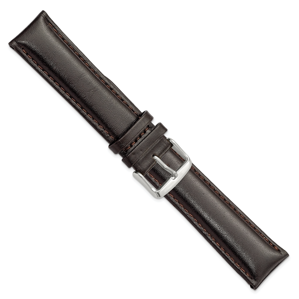 20mm Long Dark Brown Leather Chronograph with Silver-tone Buckle 8.5 inch Watch Band
