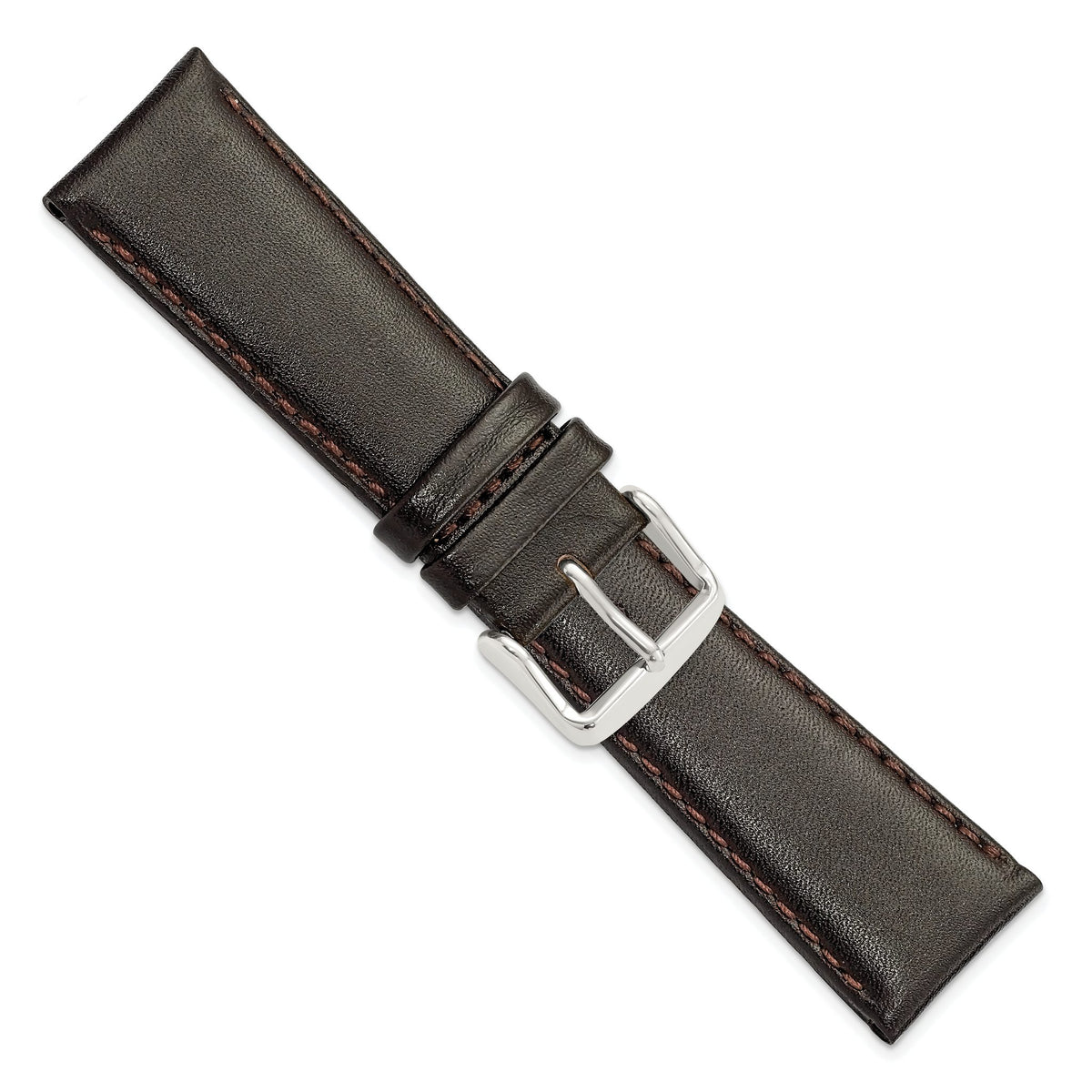 Smooth Leather Chronograph Watch Band in Dark Brown, 24mm - Sophia Jewelers