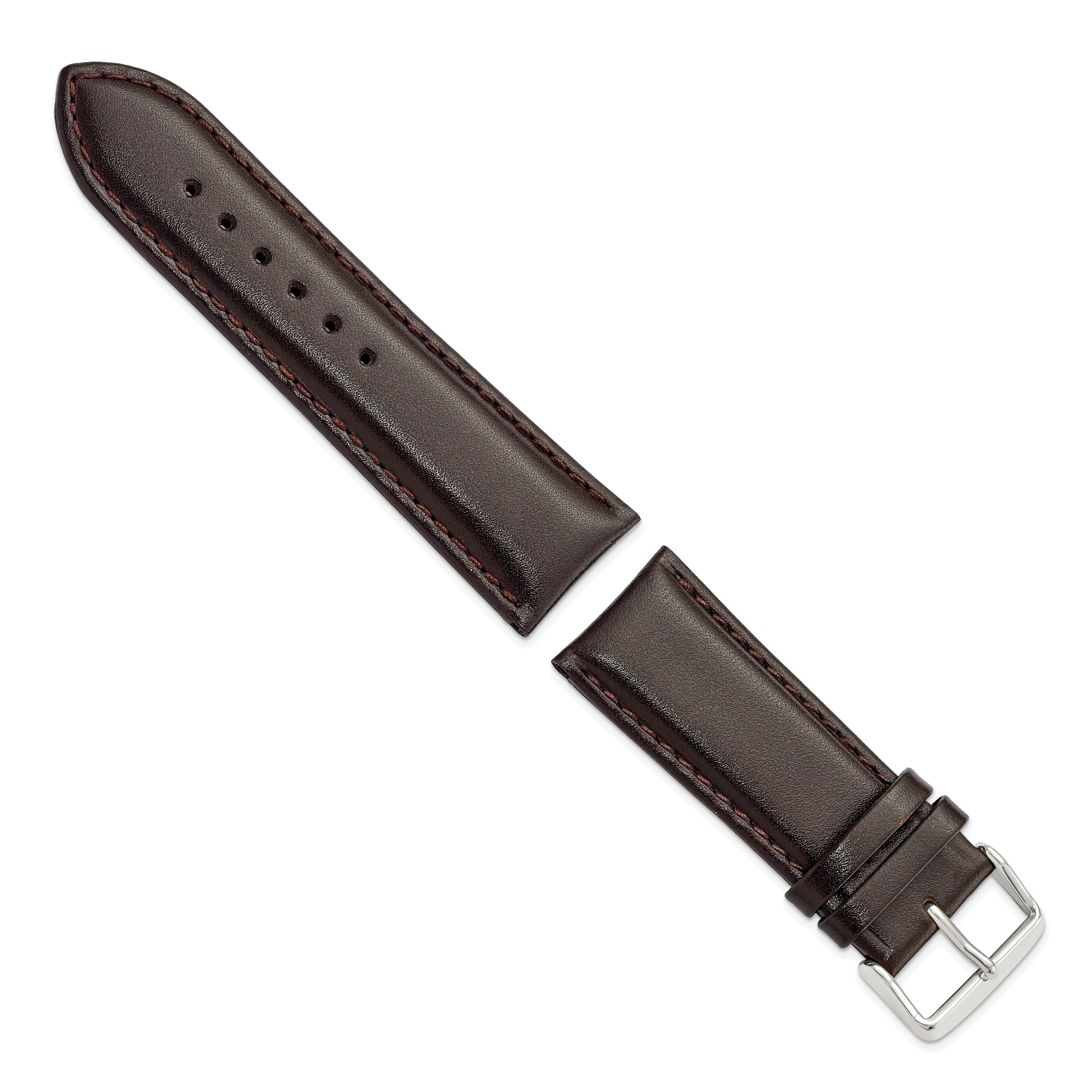 24mm Short Dark Brown Smooth Leather Chronograph with Silver-tone Buckle 6.75 inch Watch Band
