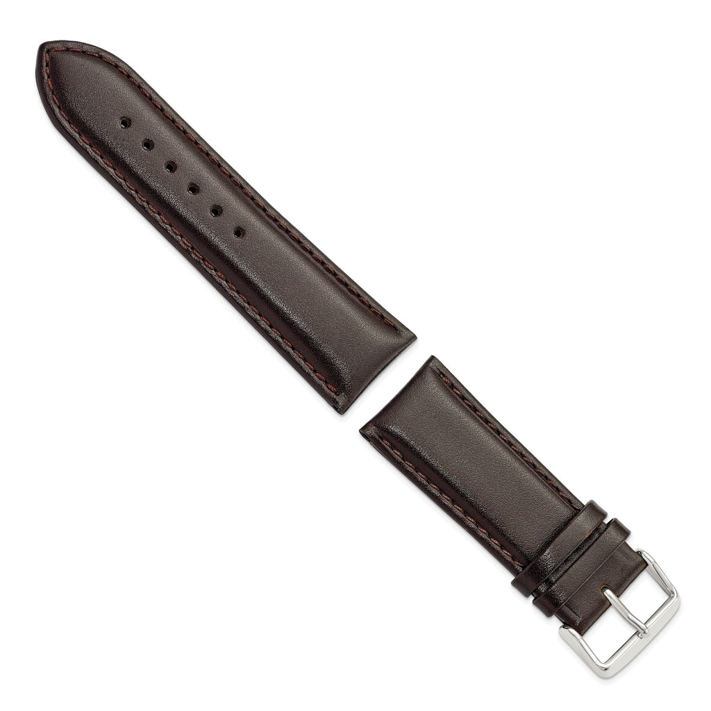 Smooth Leather Chronograph Watch Band in Dark Brown, 24mm - Sophia Jewelers