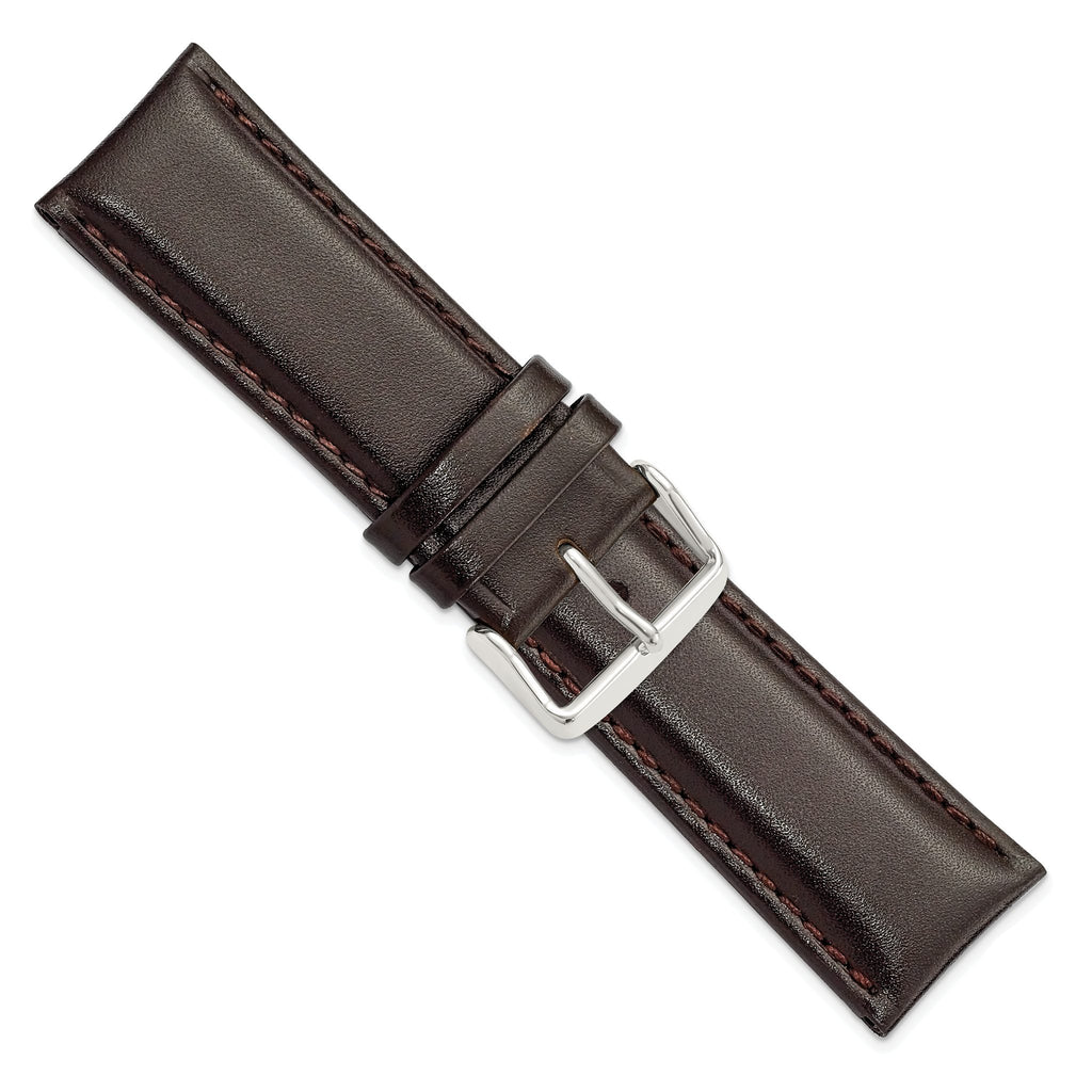 Smooth Leather Chronograph Watch Band in Dark Brown, 24mm - Sophia Jewelers
