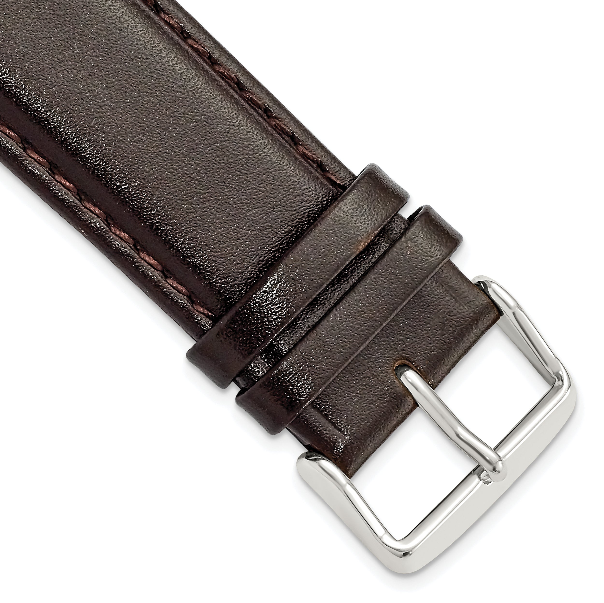 24mm Short Dark Brown Smooth Leather Chronograph with Silver-tone Buckle 6.75 inch Watch Band