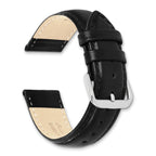 16mm Black Smooth Leather Chronograph with Silver-tone Buckle 7.5 inch Watch Band