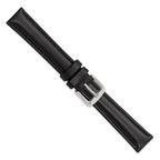 16mm Black Smooth Leather Chronograph with Silver-tone Buckle 7.5 inch Watch Band