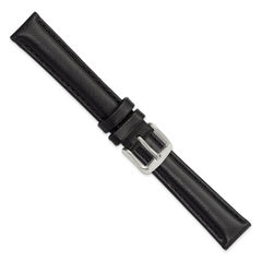 16mm Black Smooth Leather Chronograph with Silver-tone Buckle 7.5 inch Watch Band