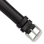 16mm Black Smooth Leather Chronograph with Silver-tone Buckle 7.5 inch Watch Band