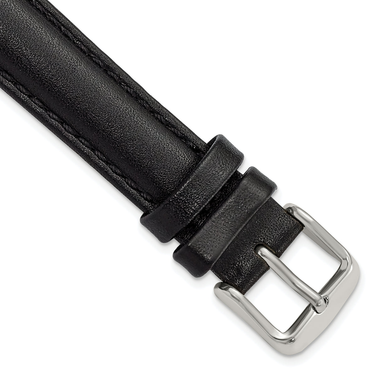 16mm Black Smooth Leather Chronograph with Silver-tone Buckle 7.5 inch Watch Band