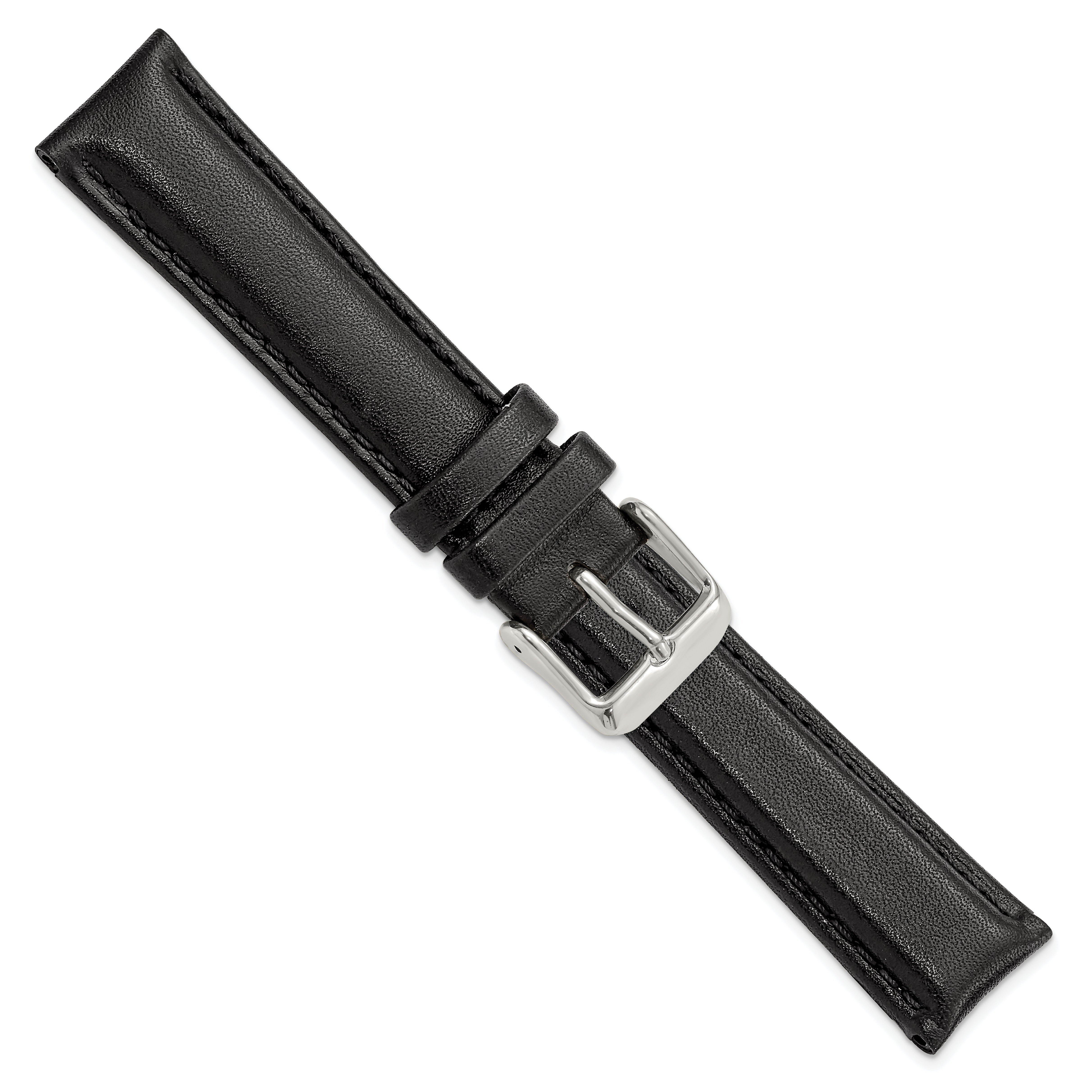 18mm Black Smooth Leather Chronograph with Silver-tone Buckle 7.5 inch Watch Band
