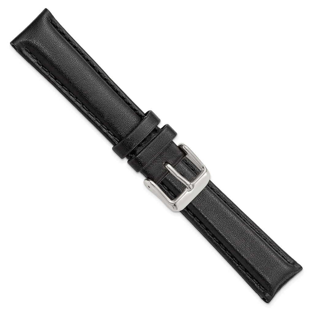 DeBeer 18mm Black Smooth Leather Chronograph with Silver-tone Buckle 7.5 inch Watch Band
