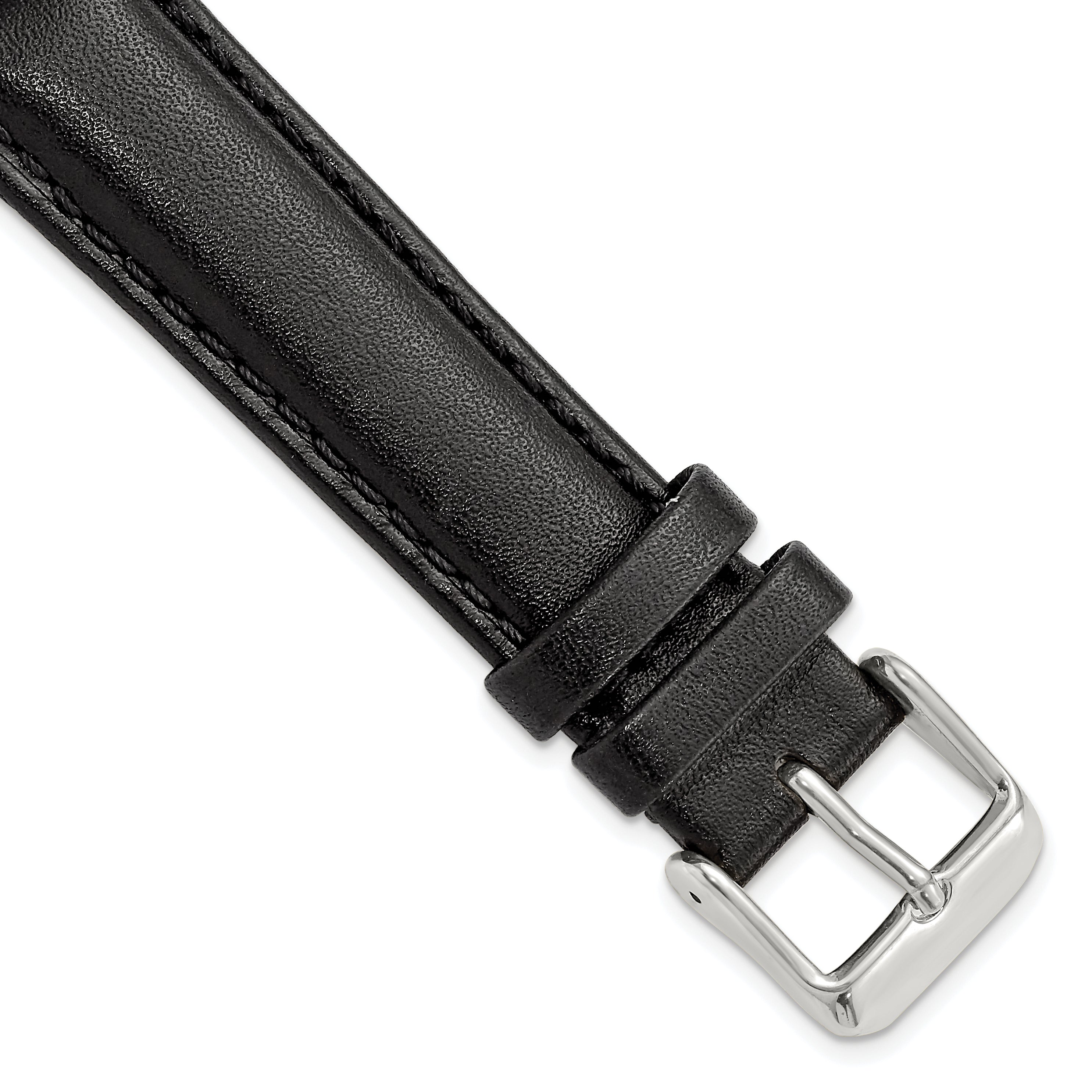 18mm Black Smooth Leather Chronograph with Silver-tone Buckle 7.5 inch Watch Band