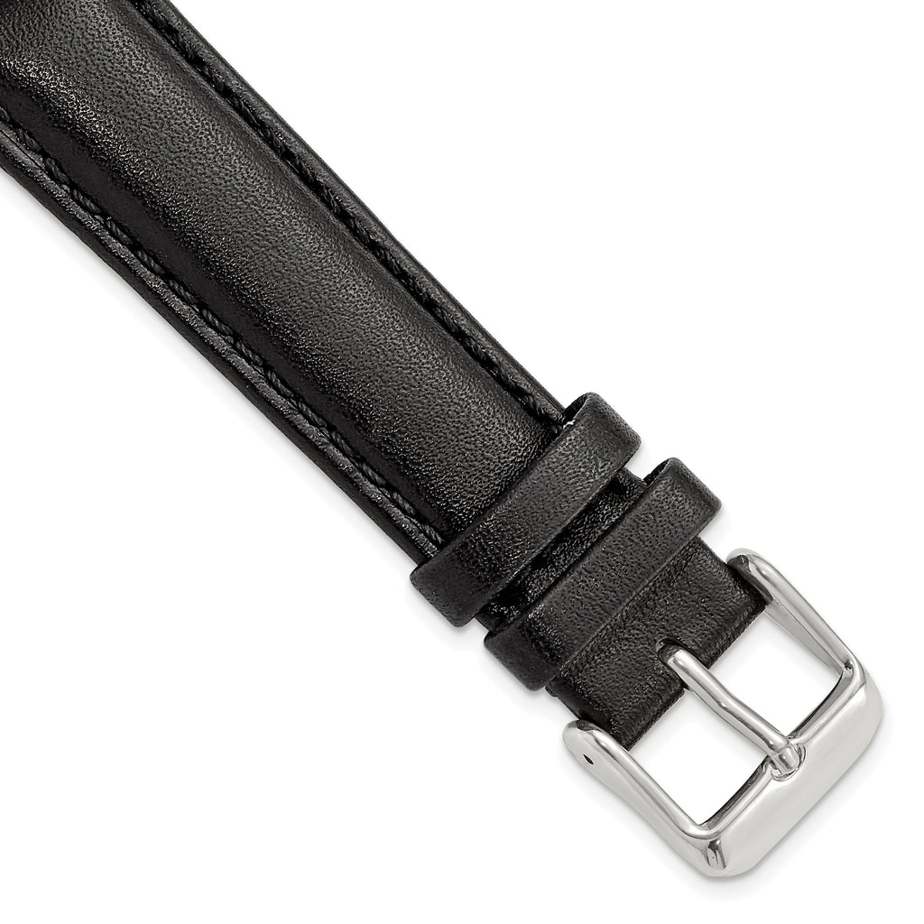 Smooth Leather Watch Band in Black with Silver-Tone Buckle, 24mm
