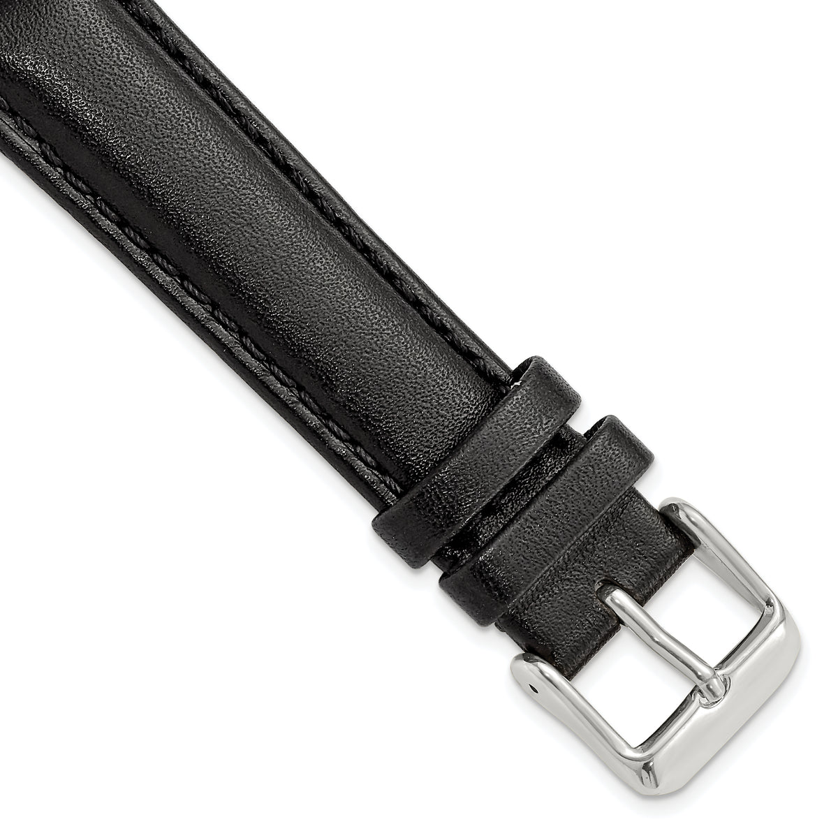 16mm Black Smooth Leather Chronograph with Silver-tone Buckle 7.5 inch Watch Band