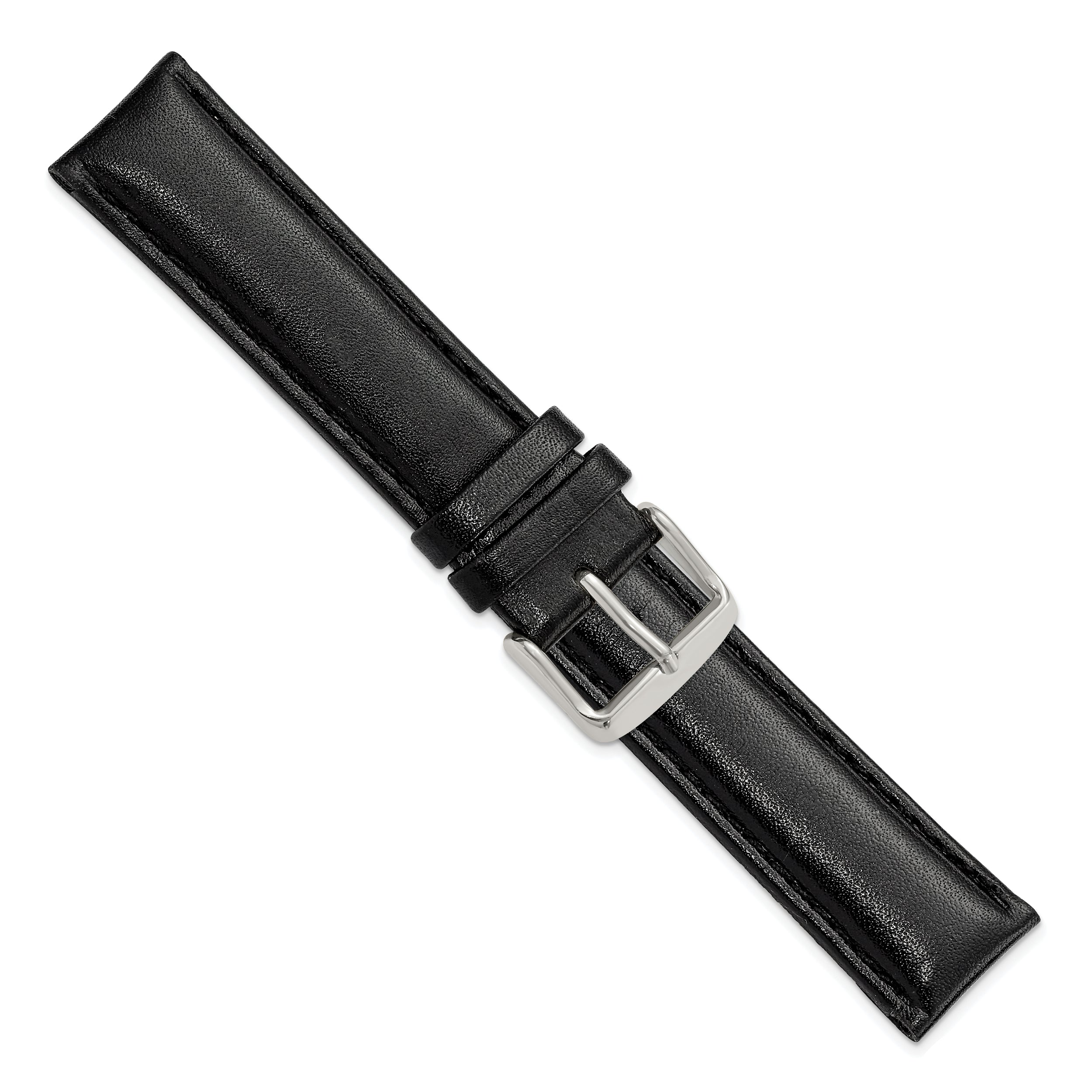 19mm Black Smooth Leather Chronograph with Silver-tone Buckle 7.5 inch Watch Band