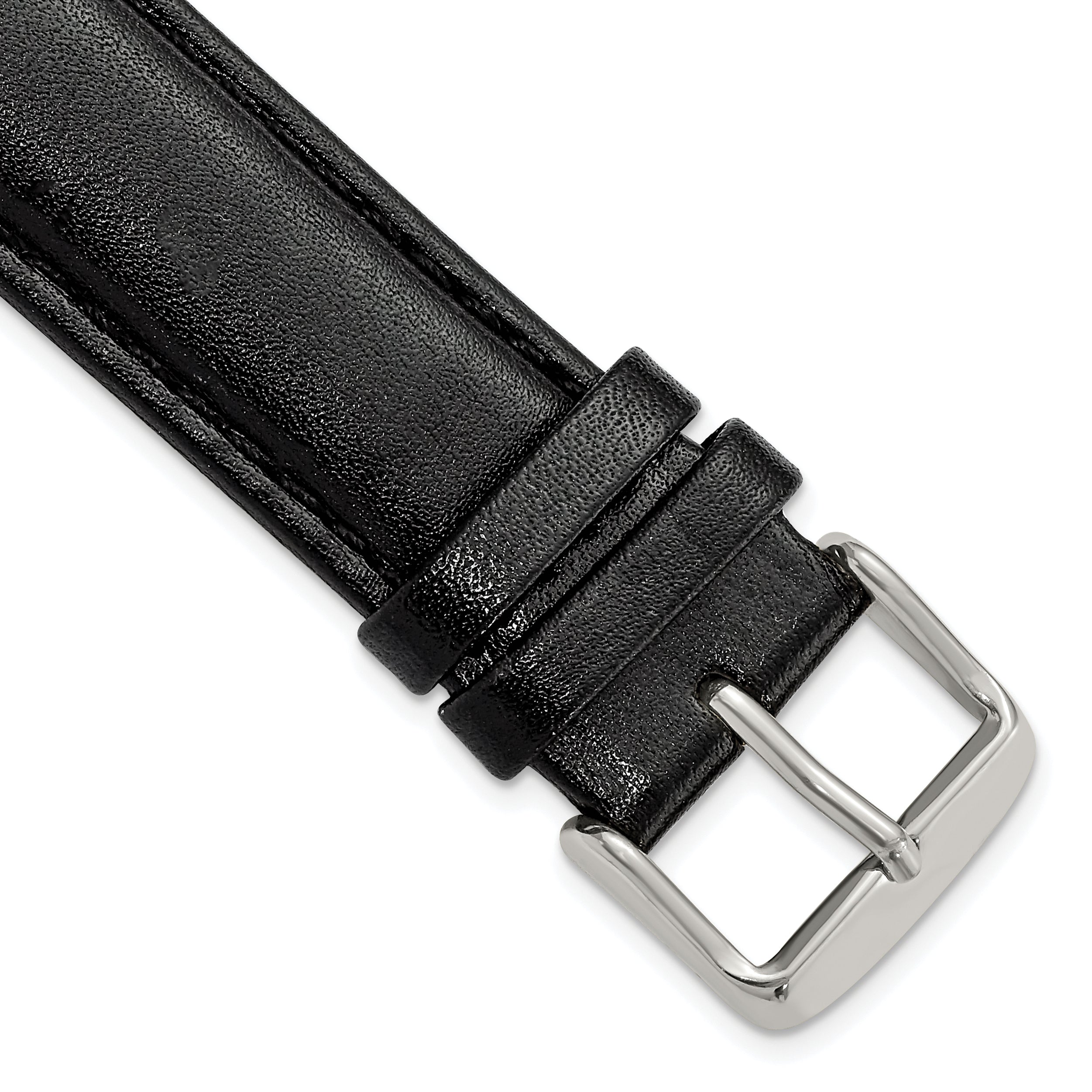 19mm Black Smooth Leather Chronograph with Silver-tone Buckle 7.5 inch Watch Band