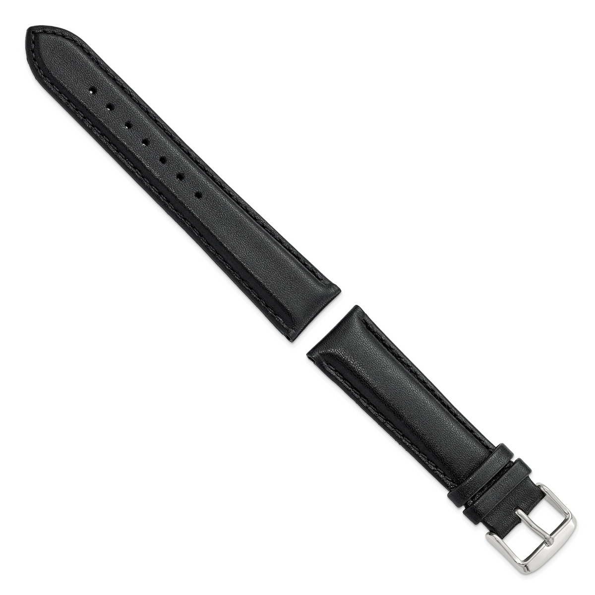 DeBeer 20mm Black Smooth Leather Chronograph with Silver-tone Buckle 7.5 inch Watch Band
